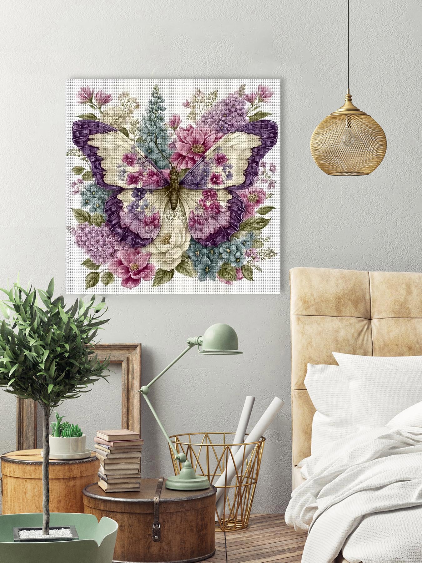 Butterfly Stamped Cross Stitch Kits for Adults, Flowers 11CT Needlepoint Counted Cross Stitch Kits for Beginner, Printed Dimensions Embroidery Kit Art Craft for Home Wall Decor Gift 14x14 Inch