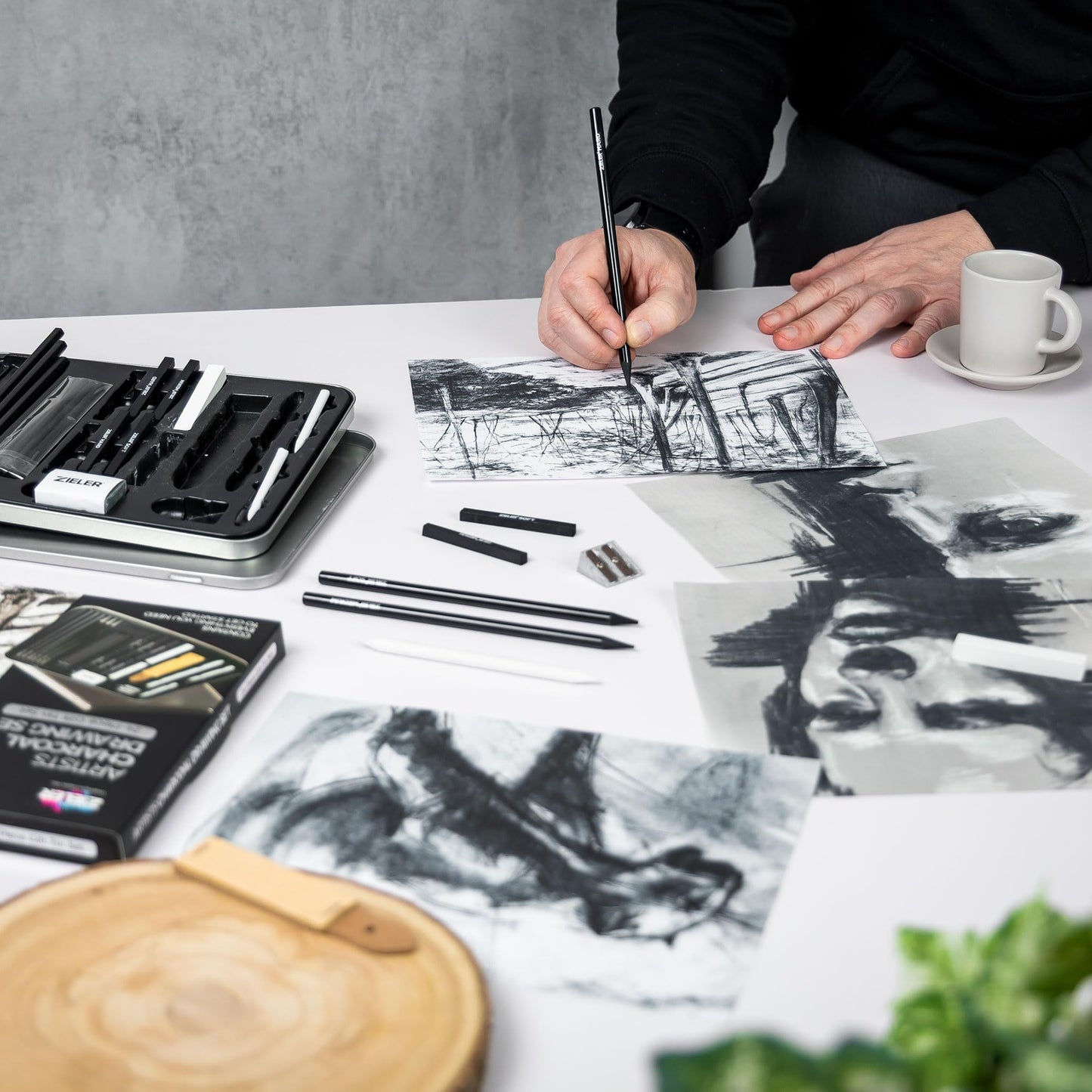 Zieler Artists Charcoal Drawing Set | 24-piece Gift Tin Set | The Ideal Starter Set