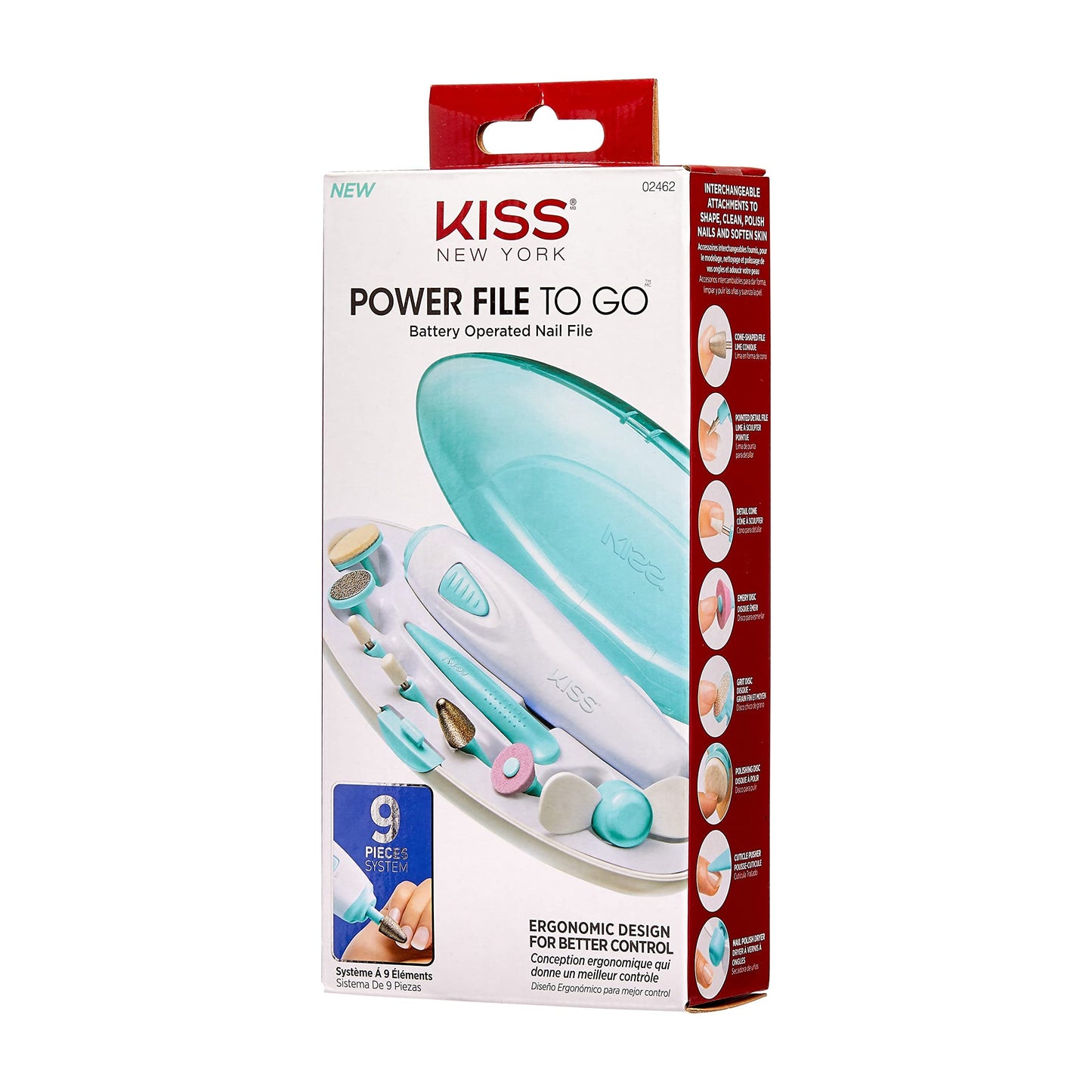 KISS Power File to Go Battery Powered Mani/Pedi Tool Professional Nail Care with 8 Attachments & Storage Case, Shape, Clean, and Polish Nails