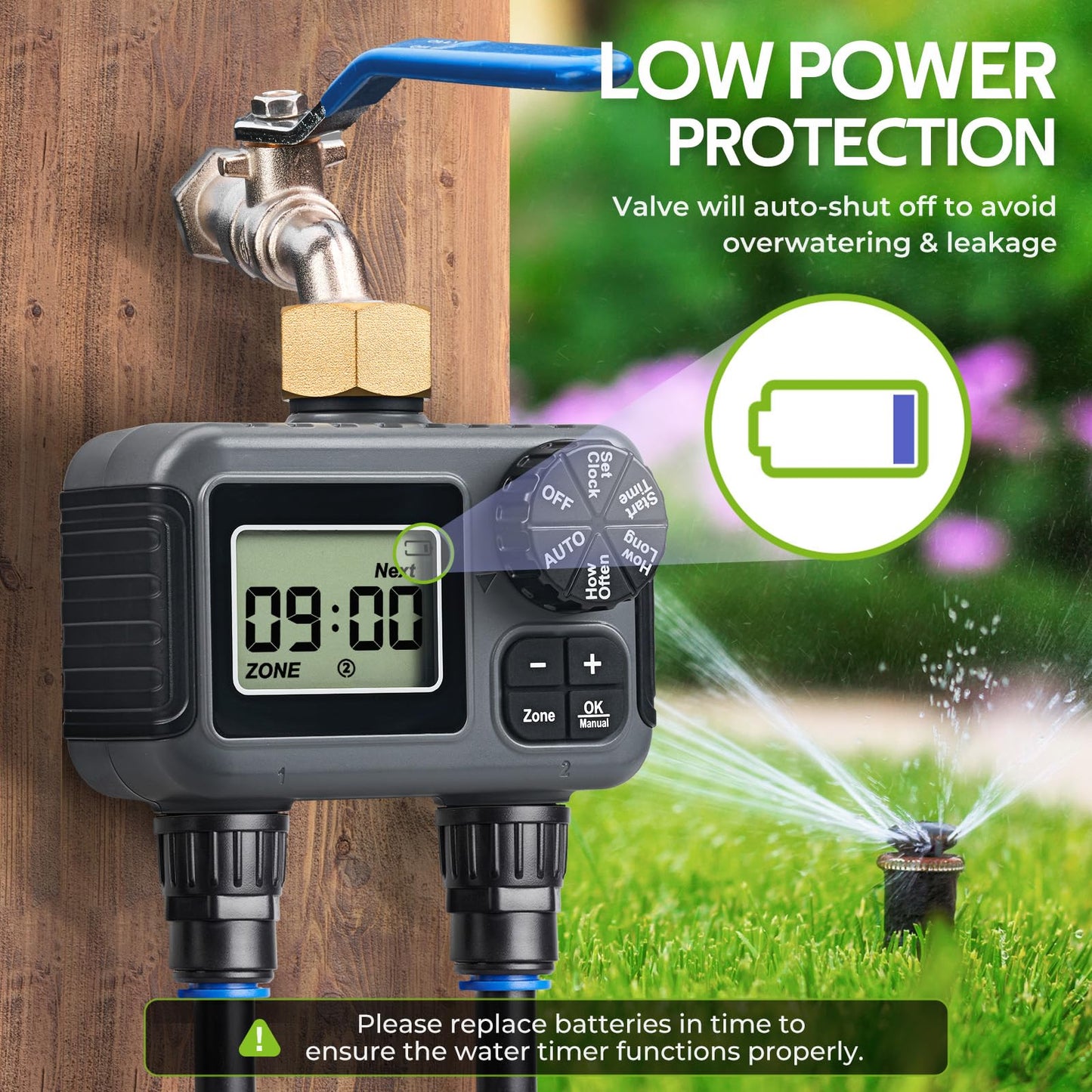 HIRALIY 100FT Drip Irrigation Kit with Garden Water Timer-2 Zone, Automatic Garden Watering System for Raised Bed, Quick Connect Design, Irrigation System for Plant Patio
