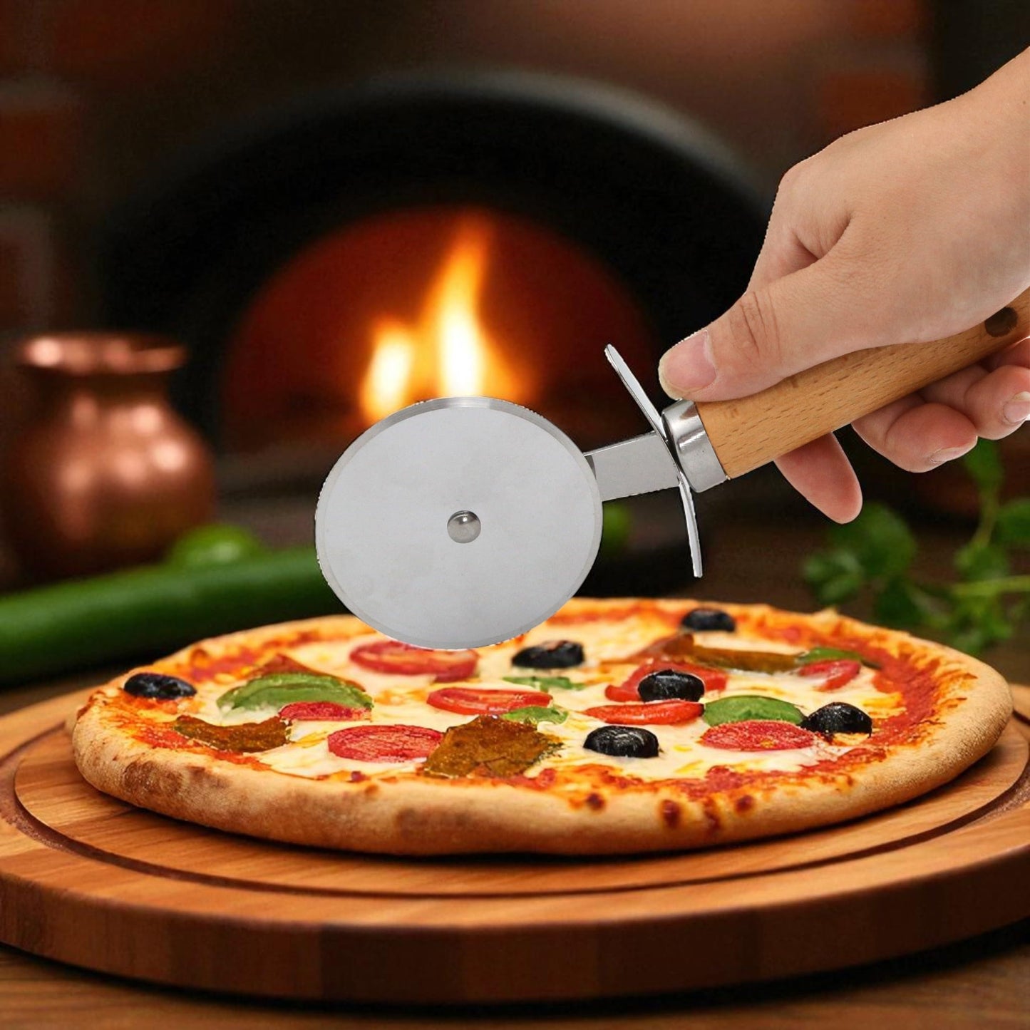 Stainless Steel Kitchen Gadget Set – 9 PCS Western Cooking Utensil & Tool with Wooden Handle: Pizza Cutter, Garlic Press, Can and Bottle Opener, Ice Cream Scoop, Peeler, Cheese Grater and Knife, Whisk