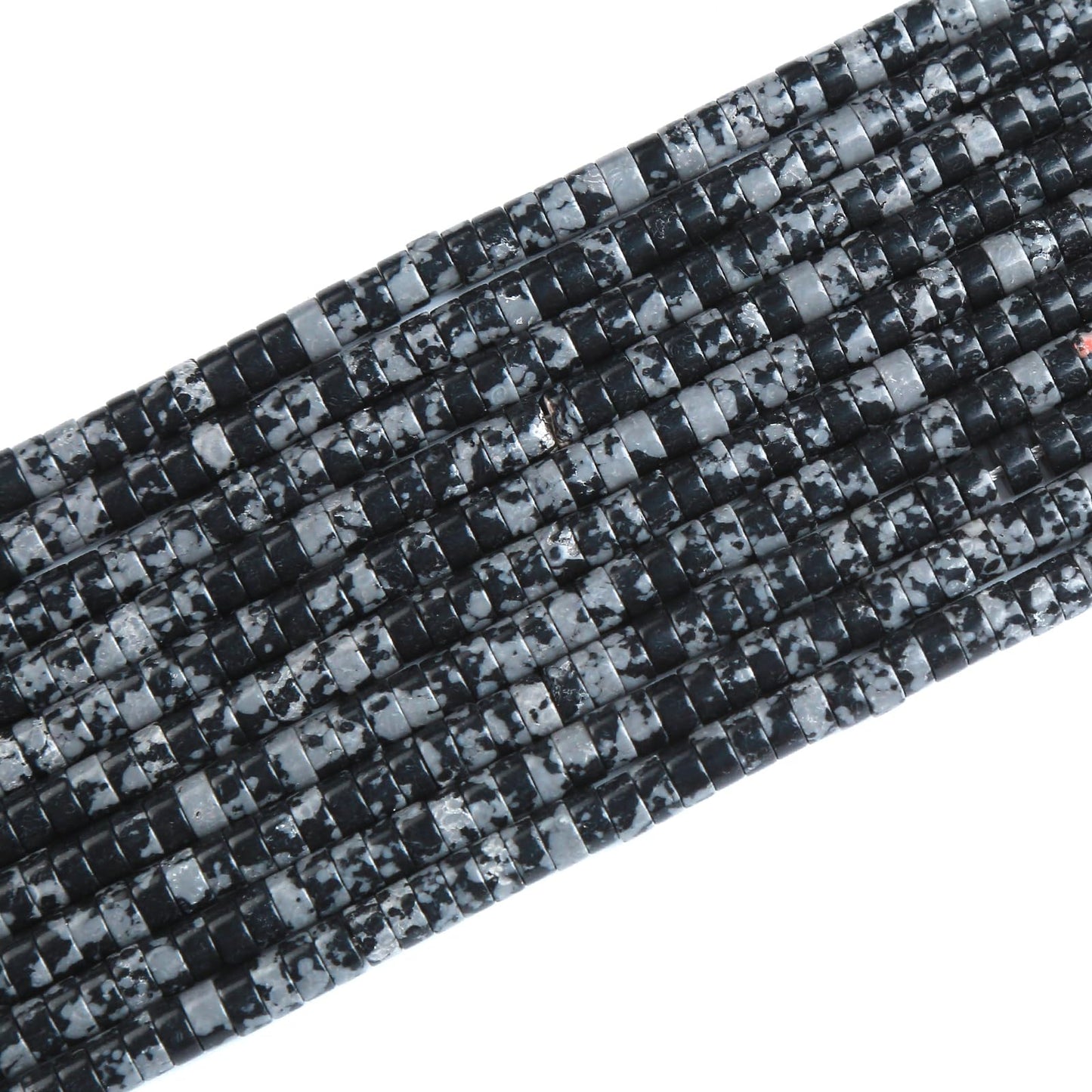 150pcs 2x4mm Natural Snowflake Obsidian Tube Shape Beads Loose Flat Round Cylinder Flat Spacer Green Stone Beads for Bracelet Earrings Jewelry Making