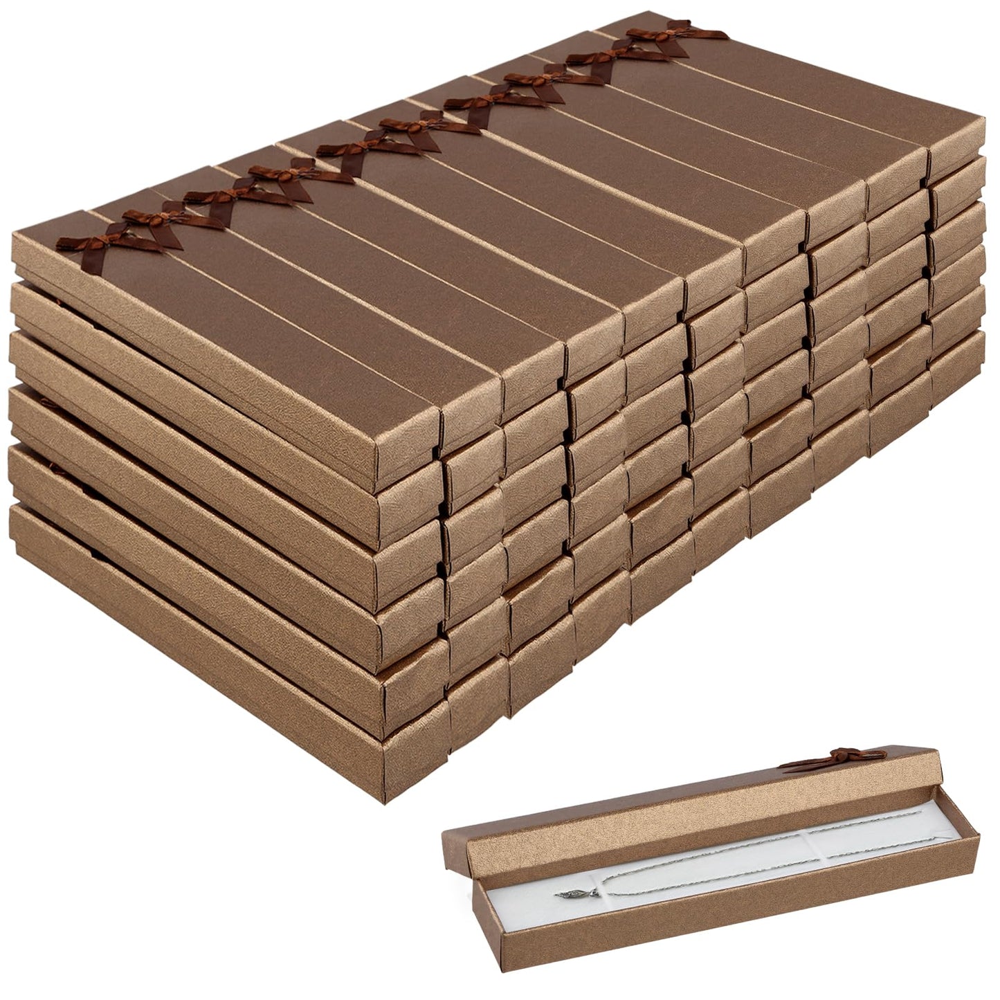 PINGEUI 50 PCS Empty Pen Gift Boxes, Brown Cardboard Pen Case Presentation Box, Jewelry Display Boxes with Bow Decor for Business Birthday Office Supplies