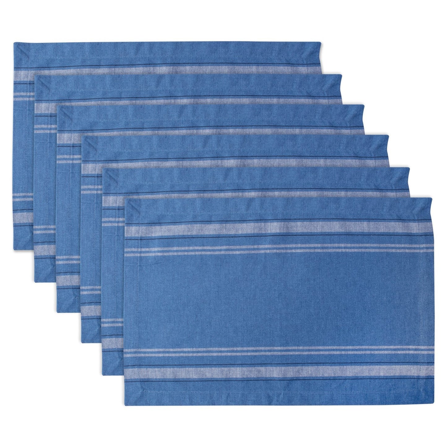 DII French Stripe Tabletop Collection Farmhouse Style Dining Table Linen Placemat Set, 13x19, Blue Chambray, 6 Piece
