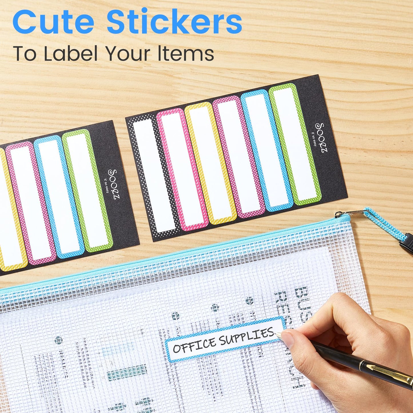 Sooez 36 Pack Mesh Zipper Pouch with Sticky Labels, A4 Mesh Bags, Toy Storage Board Game Puzzles Organization, Sturdy Letter Size File Folders Organizer for Teacher School Classroom Office Supplies