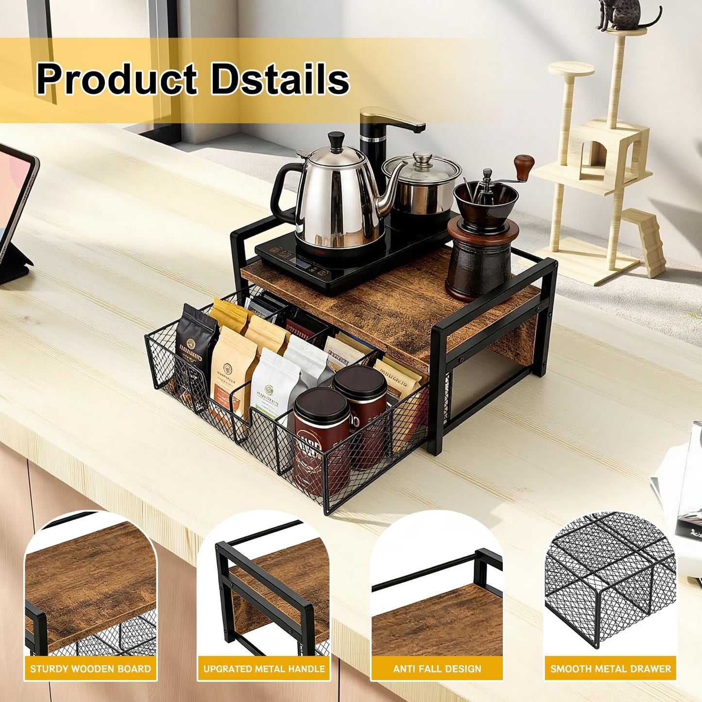 ULIKEUS Tea Bag Organizer Wood Tea Organizer with 8 Compartments Storage Chests Tea Station Chest Display Container Box for Countertop Kitchen