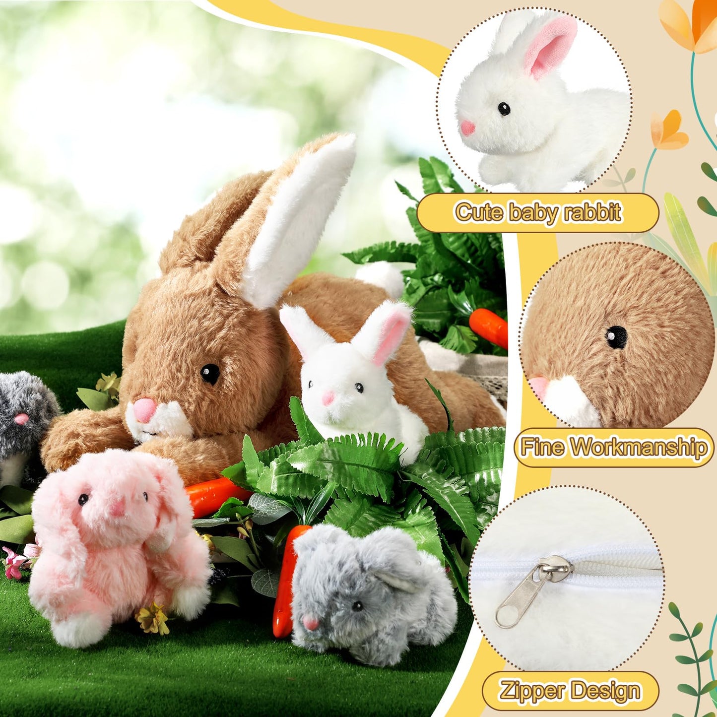 Syhood 5 Pieces Bunny Stuffed Animals Plush Set Easter Gifts Mommy Bunny Plush Doll with 4 Babies Cute Fluffy Rabbits in Mommy Stuffed Rabbit for Huggable Sleeping Holiday Birthday