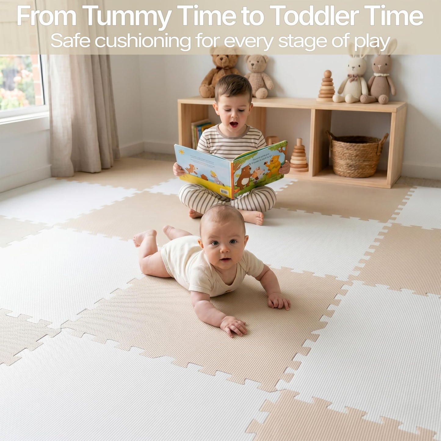 FlooringInc Baby Play Mat for Floor, Extra Large 2'x2' Foam Floor Tiles for Kids, Soft Interlocking Puzzle Mat, 1/2 Inch Thick, Non-Toxic EVA (Moonbeam, 24 Tile Pack, 96 Sq Ft)