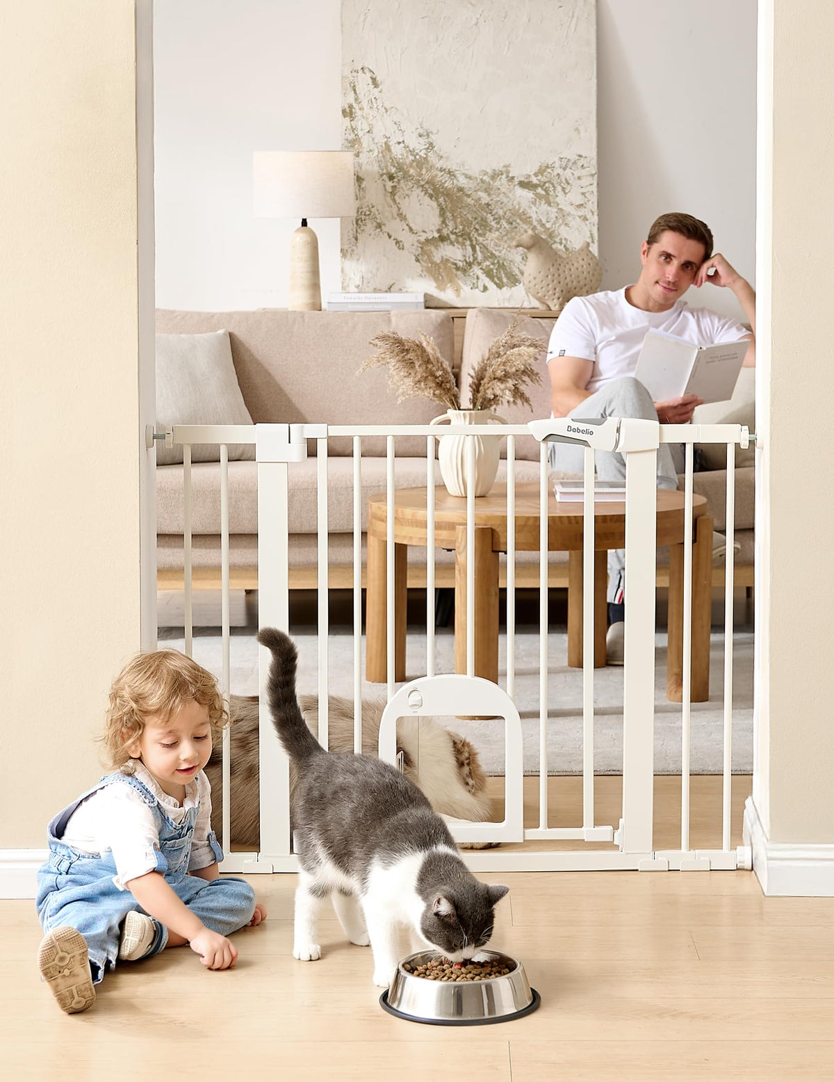 Babelio Dog Gate with Adjustable Cat Door, CatPrivilege III, 29-43", Black