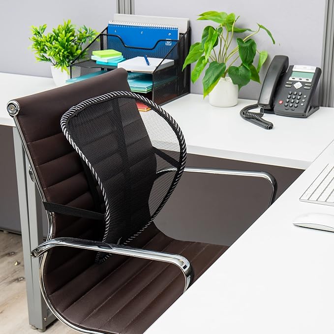 Mind Reader Ergonomic Lower Back Support, Office Chair Cushion, Posture Corrector, Mesh, 15.5" L x 15" W x 5" H, Set of 4, Black