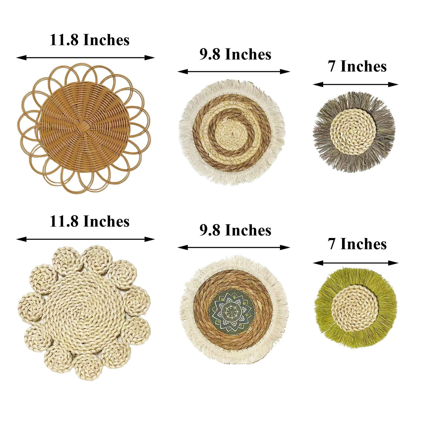 JYSHLCAH 6 Pcs Boho Wall Baskets Decor Rattan Woven Decorations Round Hanging Wall Ornaments for Home Decor