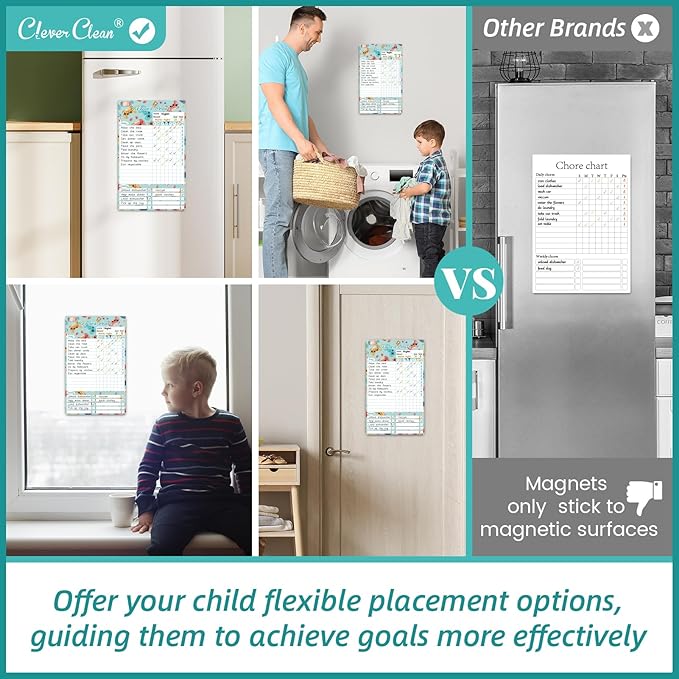 Clever Clean Dry Erase Chore Chart for Kids, Reusable Reward Chart, Non-Magnetic Kids Chore Board Clings to Any Smooth Surfaces, 6 Dry Erase Markers Included (Video Game)