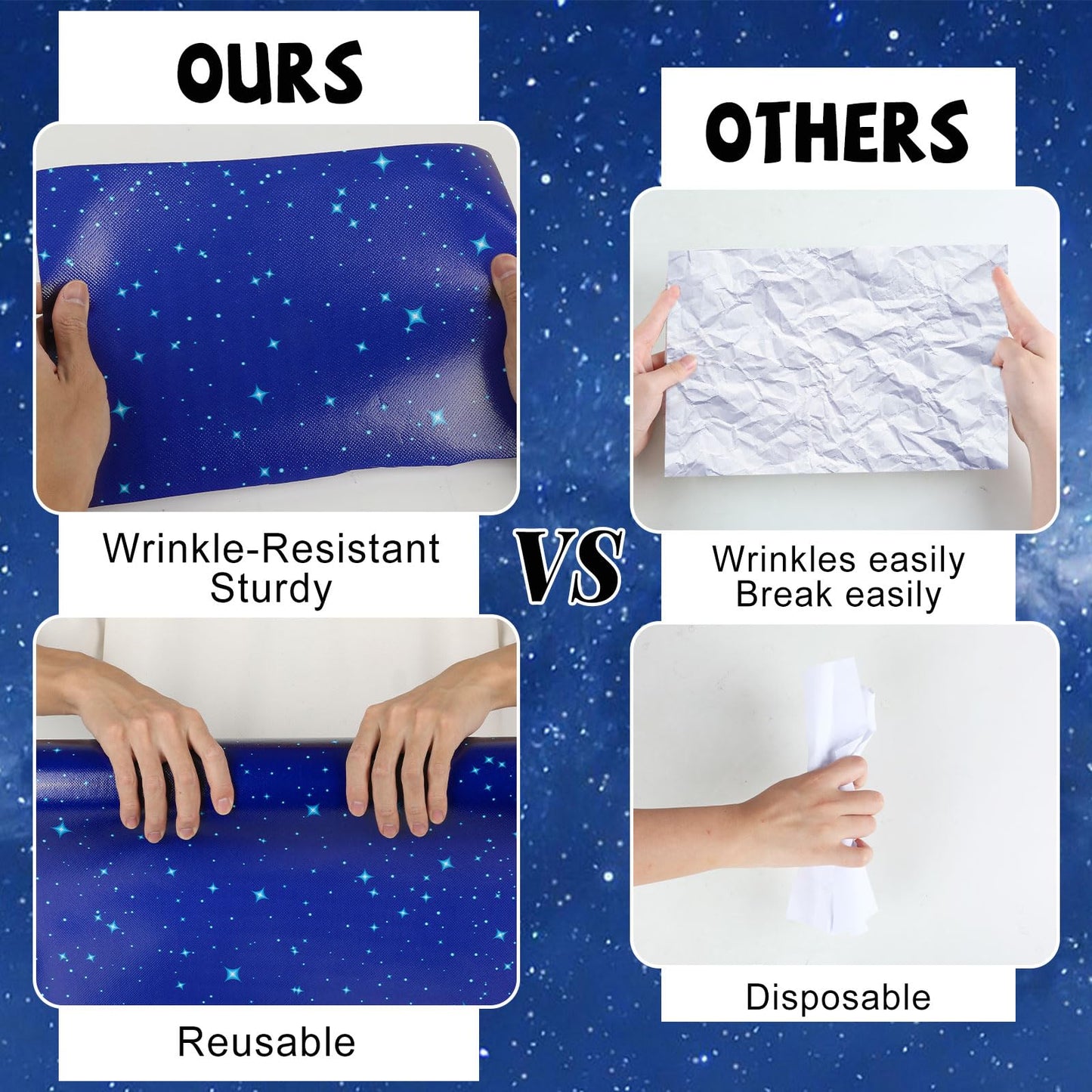 Blue Outer Space Bulletin Board Roll Reusable Waterproof Night Sky Non-Woven Fabric Bulletin Board Wrinkle Resistant Star Galaxy Poster Background for Classroom Decor Wrapping Paper Craft 15.5" x12ft