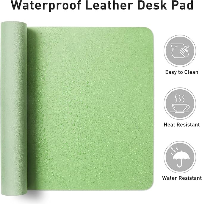 Aothia Leather Desk Pad Protector, Mouse Pad, Office Desk Mat, Non-Slip PU Leather Desk Blotter, Laptop Desk Pad, Waterproof Desk Writing Pad for Office and Home (23.6" x 13.7", Foam Green)