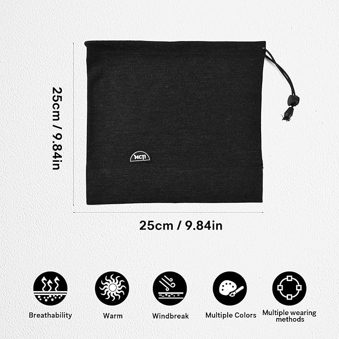 MCTi Neck Gaiter Warmer Winter Fleece Scarves Beanie Hat for Skiing Cycling Elastic Closure