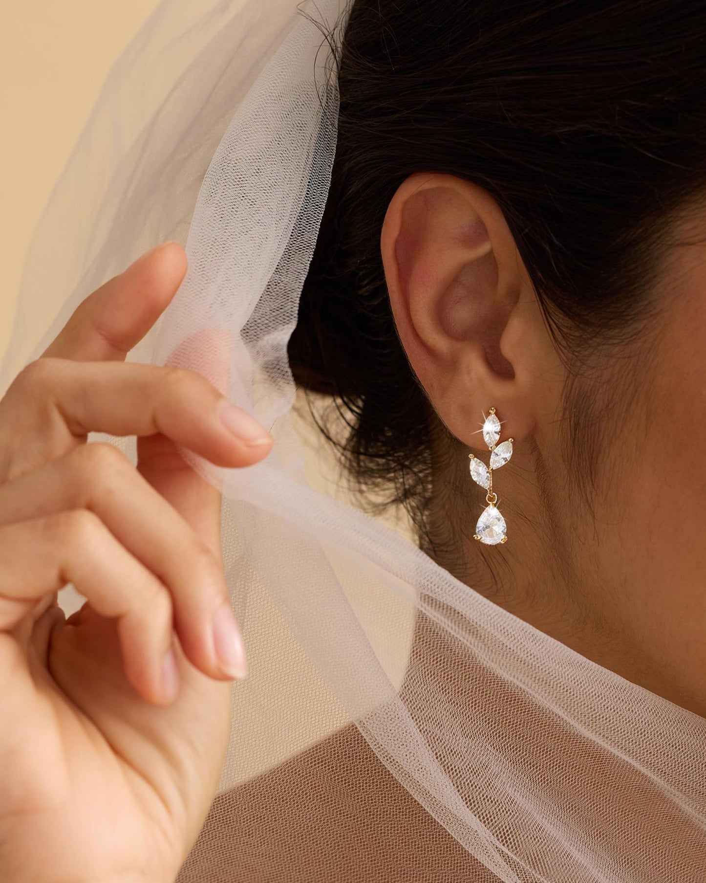 Asdecy Dangle Earrings for Women 14K Gold Plated Drop Dangle Cubic Zirconia Elegant Prom Bridal Bridesmaid Wedding Dangling Jewelry