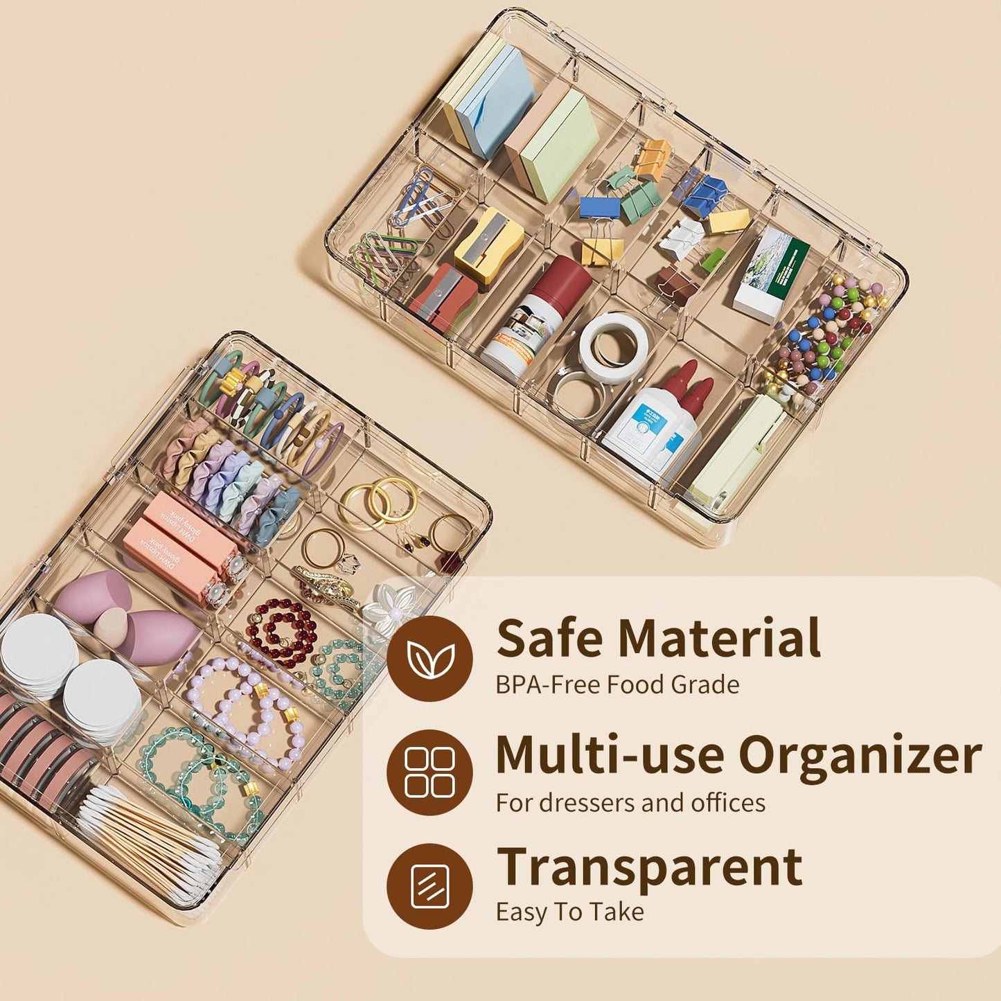 APLOP Clear Acrylic Makeup Organizer with Cover - 12 Compartments Cosmetic and Jewelry Organizer for Vanity and Desk Storage