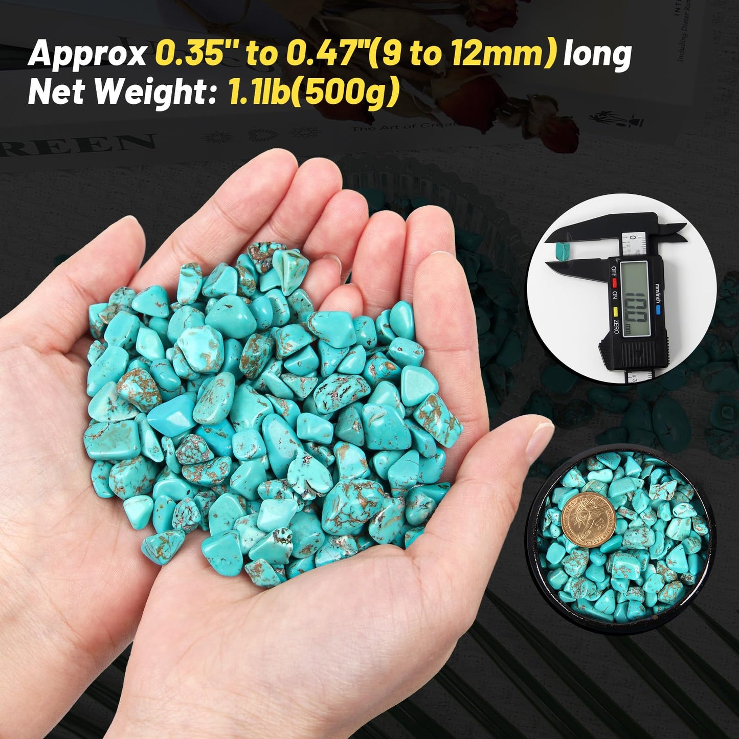 1.1lb Crushed Howlite Turquoise Crystal Tumbled Chips-Howlite Turquoise Healing Crystals Chips Bulk, Crushed Crystal Gemstones for Crafts, Beautiful Package for Gift