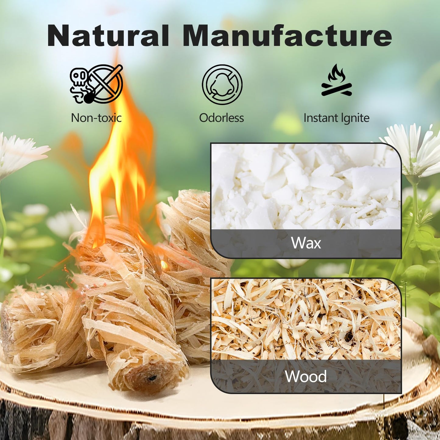 WABUPD 110 Pcs Fire Starter - Natural Fire Starters for Fireplace, Pellet Stove, BBQ, Pizza Oven, Fire Pit &Chimney, Fire Starters for Grill, Charcoal Starter