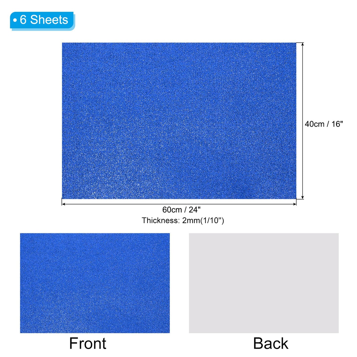 PATIKIL 2mm(1/10") Thick Adhesive Glitter Foam Sheet 16x24inch(40x60cm) Dark Blue, EVA Shiny Foam Board for Craft, 6 Pcs