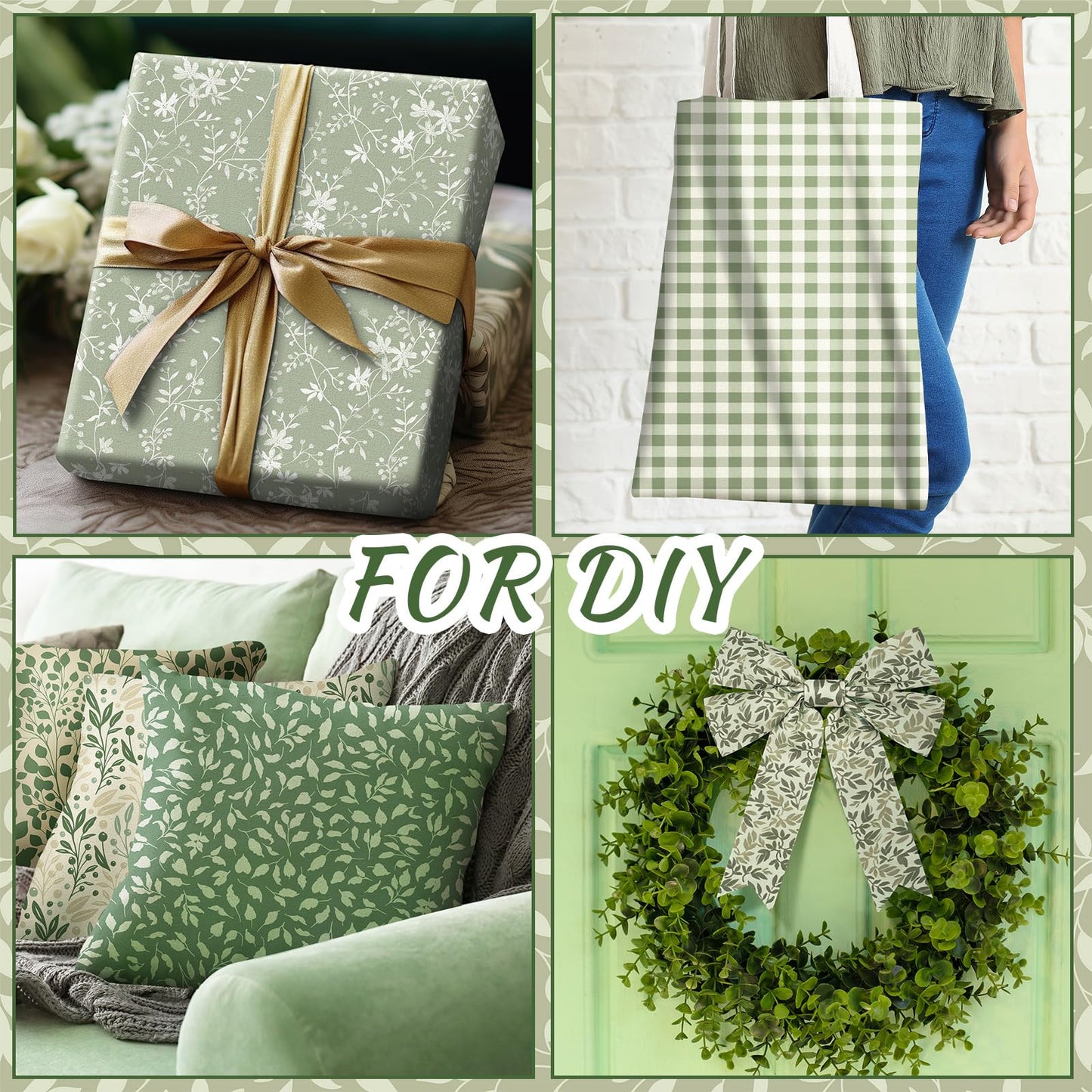 Hahafelt 10 Pcs 18 x 22 Inch Sage Green Fat Quarters Greenery Precut Fabric Bundles Botanical Green Leaves Plaid Flower Quliting Squares Patchwork for Spring Summer DIY Craft Sewing Quilt Material