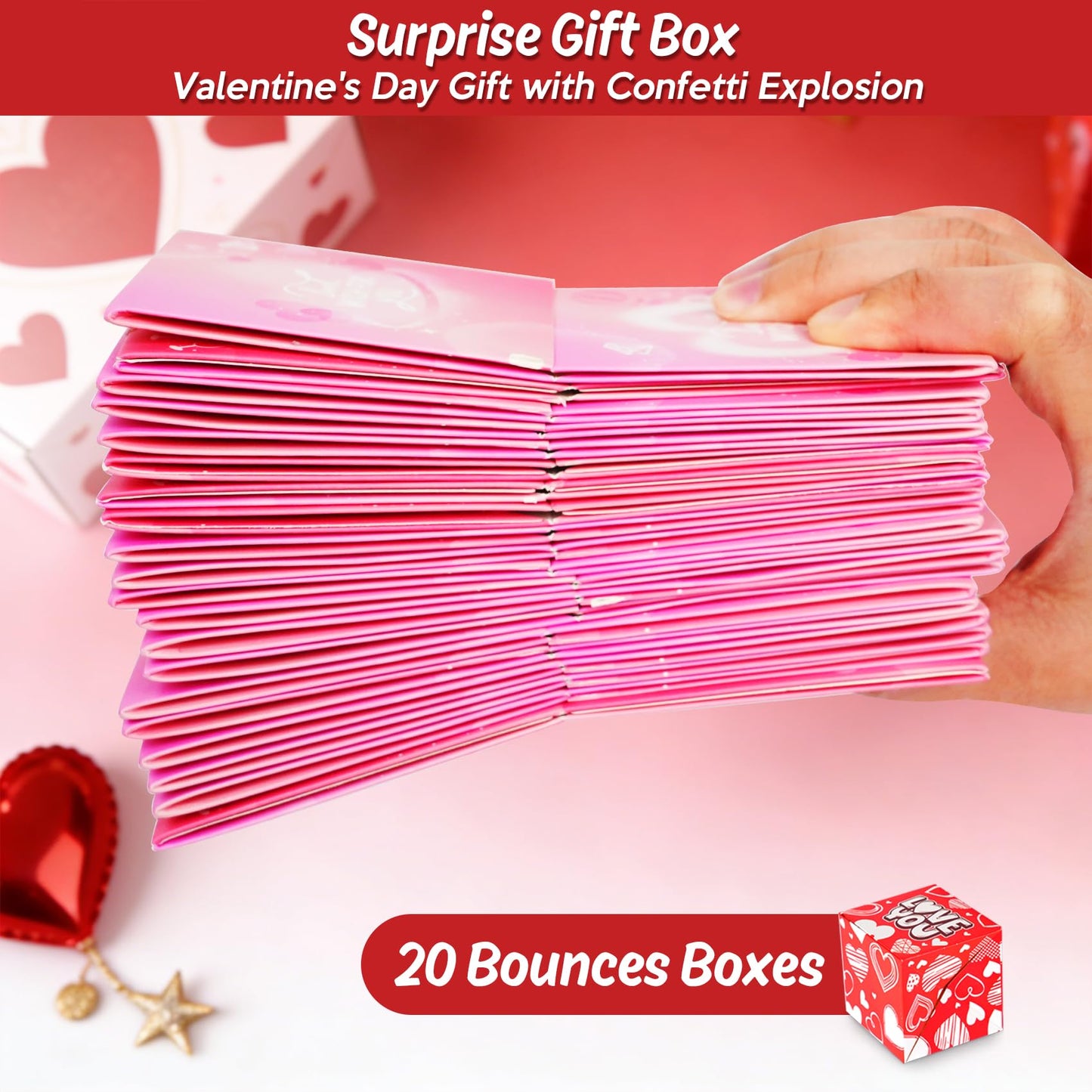 NefosLeuki Surprise Gift Box Explosion for Money,Valentines Pop-Up Explosion Gifts Box,Folding Bounce Box for Valentine's Day,Birthday,Anniversary(Pink-20 Bounces)