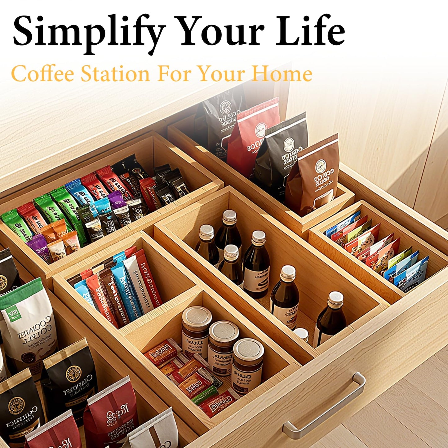 Bamboo Drawer Organizer 5 Pcs for Kitchen Multi-purpose Storage Dividers for Kitchen, Office, Jewelry, Cosmetics, Wooden Drawer Dividers for Drawer Organizer Desk Organizer Gift for Women Gifts Idea