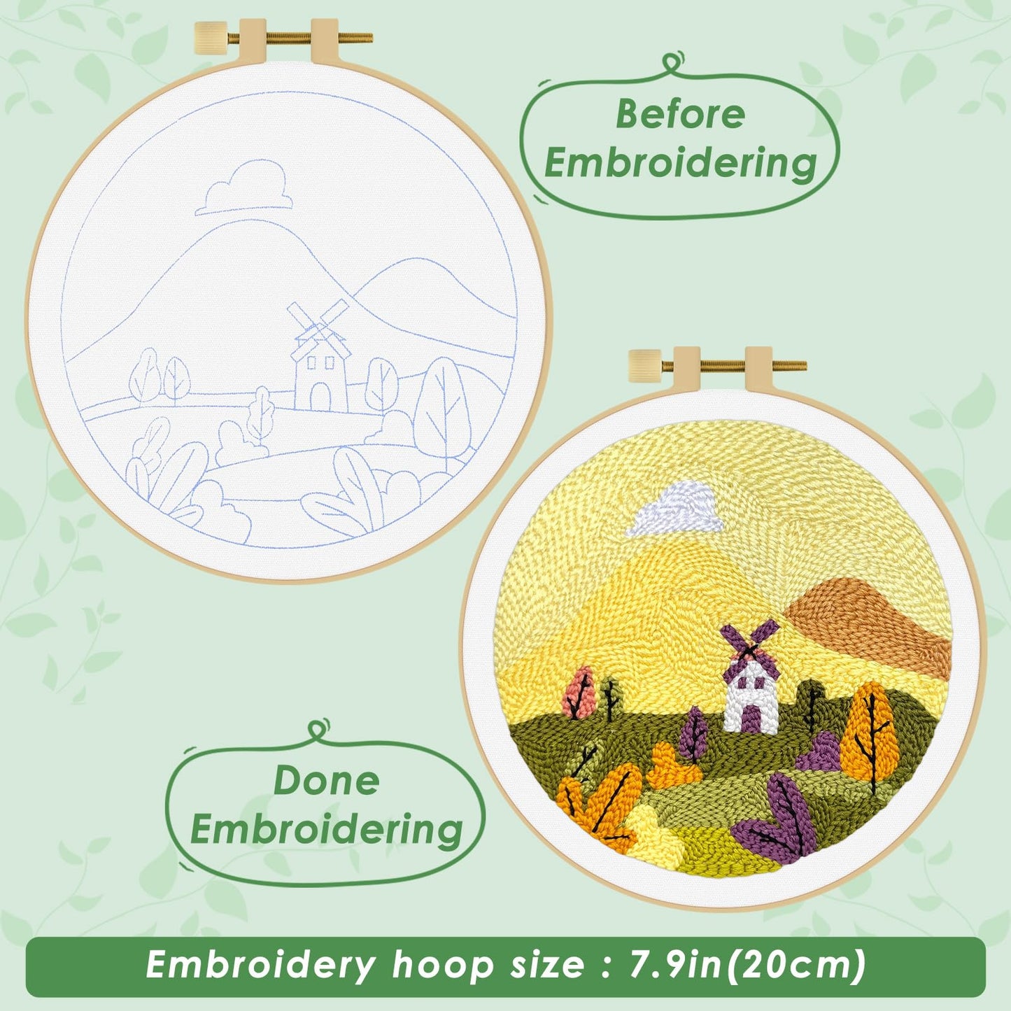 ERKOON Punch Needle Kit Adults Beginners, DIY Easy Landscapes Embroidery Set for Starter Art Craft, Needling Punch Project with Patterns, Tools, Yarns, Hoop, Instruction (Fall)