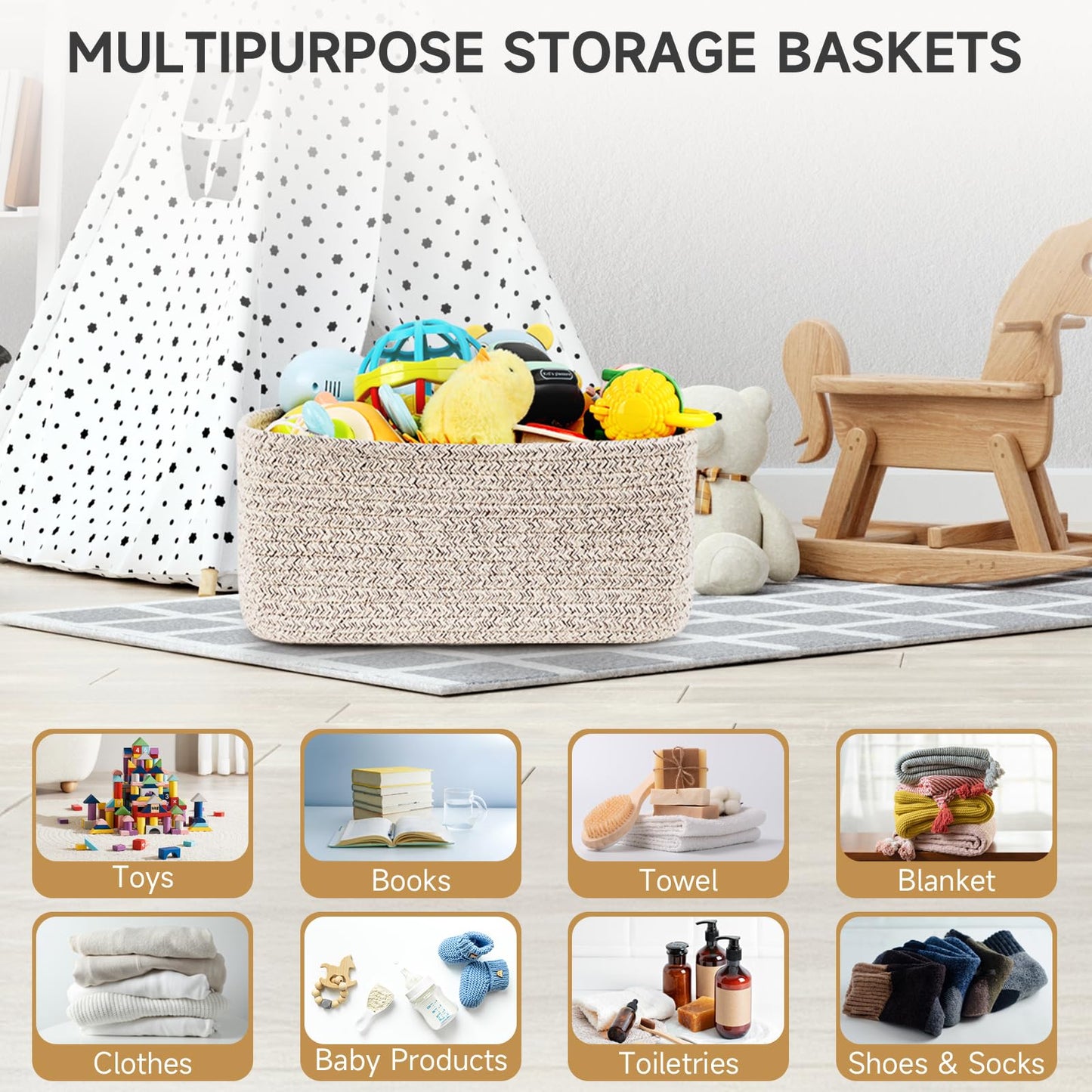 Maxuni 3-Pack Storage Baskets for Organizing | Woven Shelf Toy Basket | Rope Baskets for Gifts Empty | Closet Organizer Bins with Handles | Cube Decorative Box | 13.7×7.1×6.7” | Mixed brown