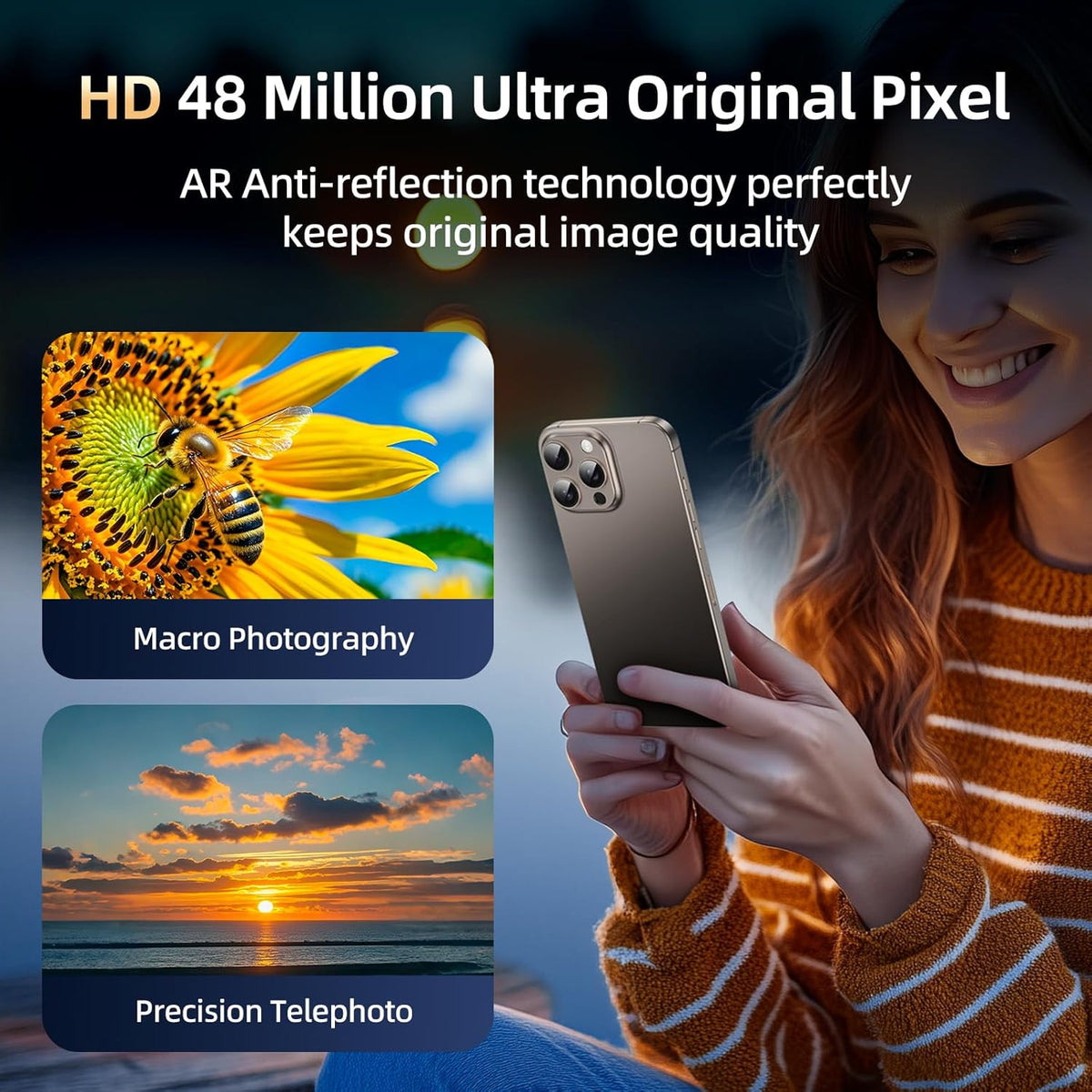 Compatible with iPhone 16 Pro Camera Lens Protector,[AR Anti-Reflection][Strong Adsorption][Shatterproof] 9H Metal Tempered Glass Re-AR Full Coverage Camera Screen Cover,Gold