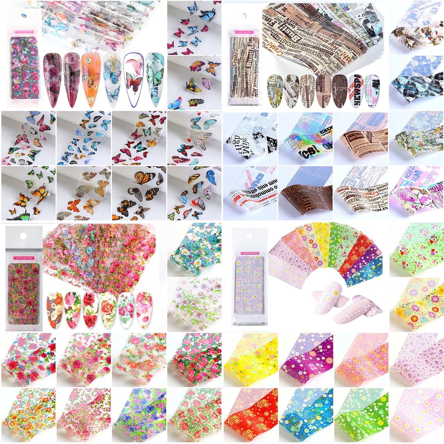 GZMAYUEN 100 Sheets Nail Foil Transfer Sheets, 4 * 20CM Lace Flower Leopard Print Nail Foil Transfer Sticker Kit, 1 Pcs Nail Art Engraving Pen Silicone Pen