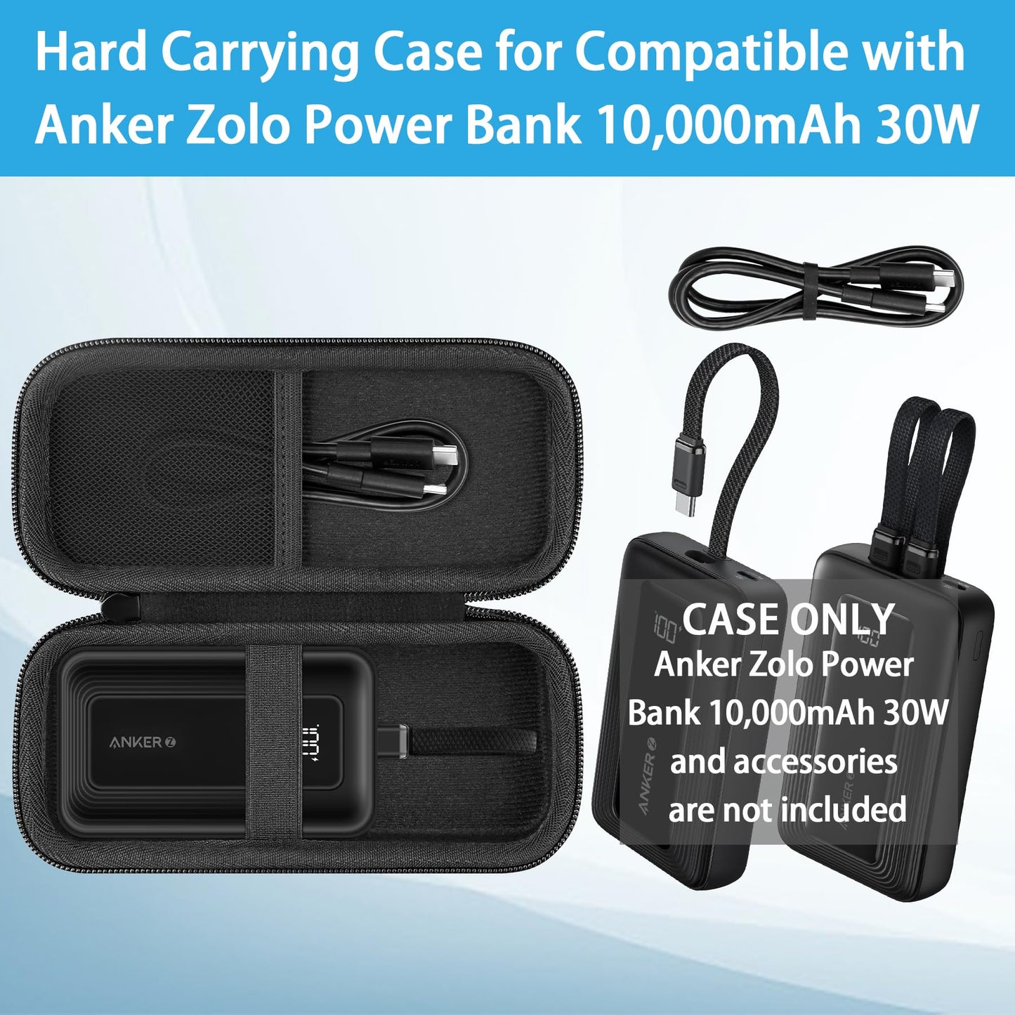khanka Hard Travel Case Replacement for Anker Zolo Power Bank, 10,000mAh 30W Portable Charger, Case Only.(Black)