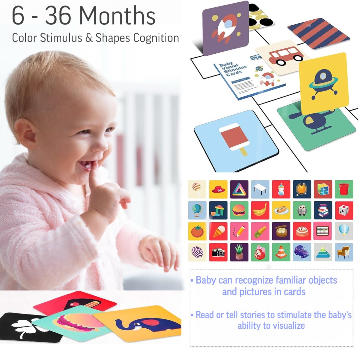 Baby Visual Stimulus Cards, Black White Red Pattern, High Contrast Flash Cards, 128 Designs, Anti-Glare Coating, 0-36 Months Development, Smooth Edge Design