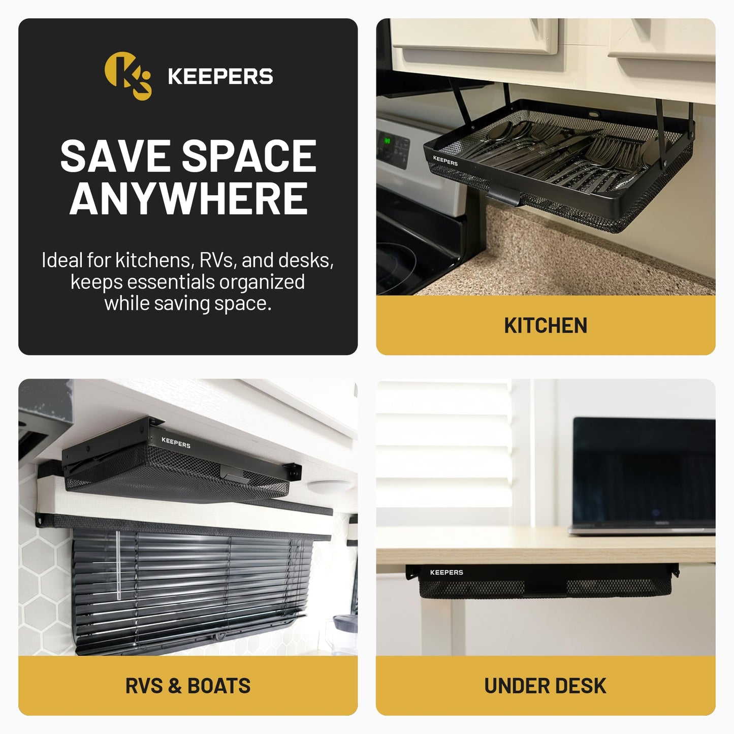 KEEPERS - Under Desk Drawer Slide Out – Metal Under Desk Storage Drawer for Office, Home, RV, Kitchen – Slim Under Table Attachment with Easy DIY Mount - Under Desk Organizer - Fits in 11x10x2In