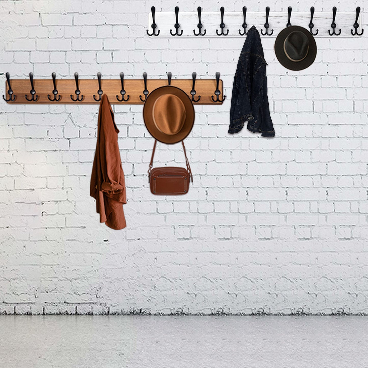 WEBI Coat Rack Wall Mount,38 9/16" Long,10 Hooks,Coat Hooks Wall Mounted,Coat Hanger Wall,Farmhouse Wood Hook Rack Rail,Triple Hooks for Hanging Coats,Clothes,Jacket,Brown