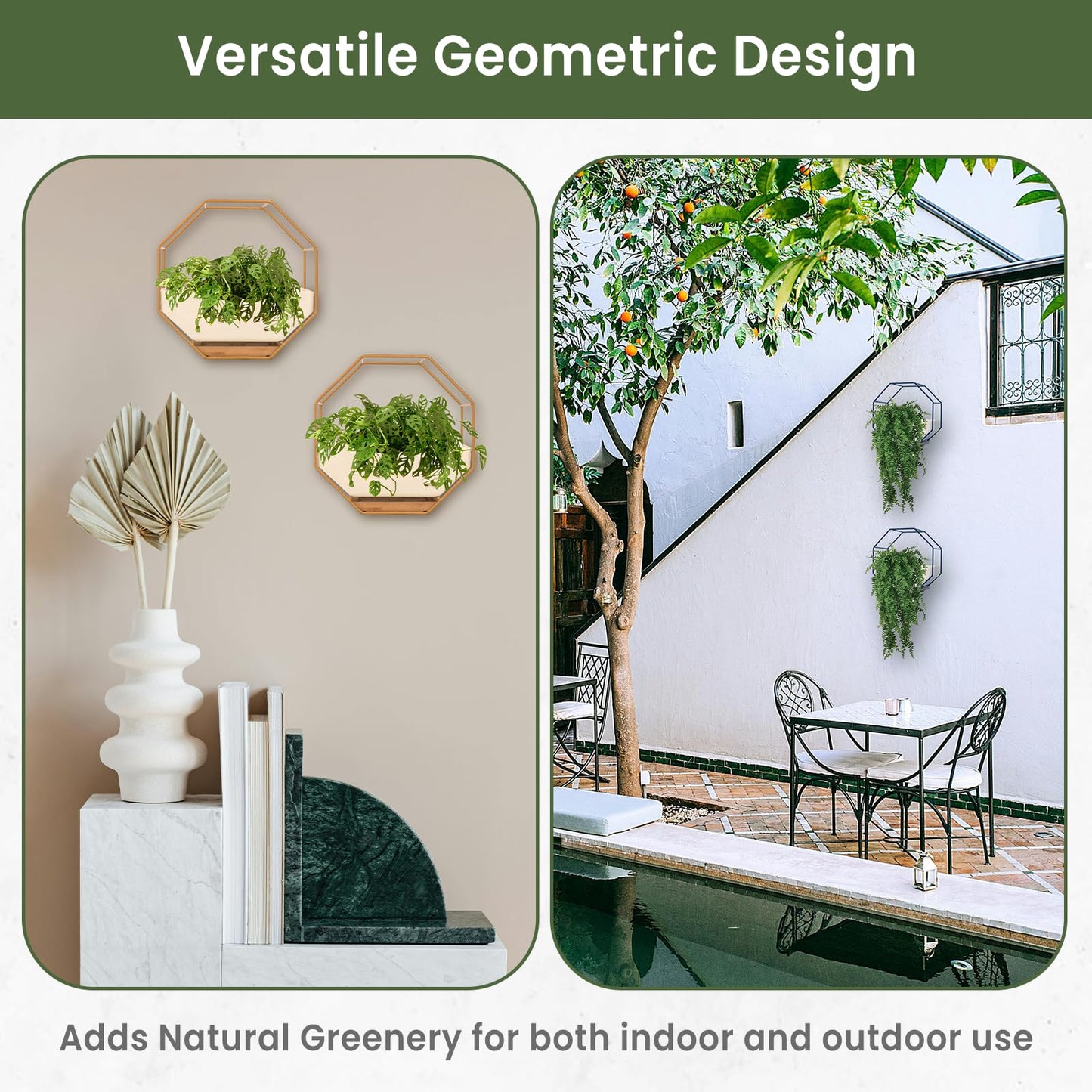 IRYL Wall Planter for Indoor Plants - Ceramic Wall Hanging Planter Set with Bamboo Tray & Hooks - Decorative Wall Plant Holder - Modern Wall Planters for Vertical Garden Home Decor - Black