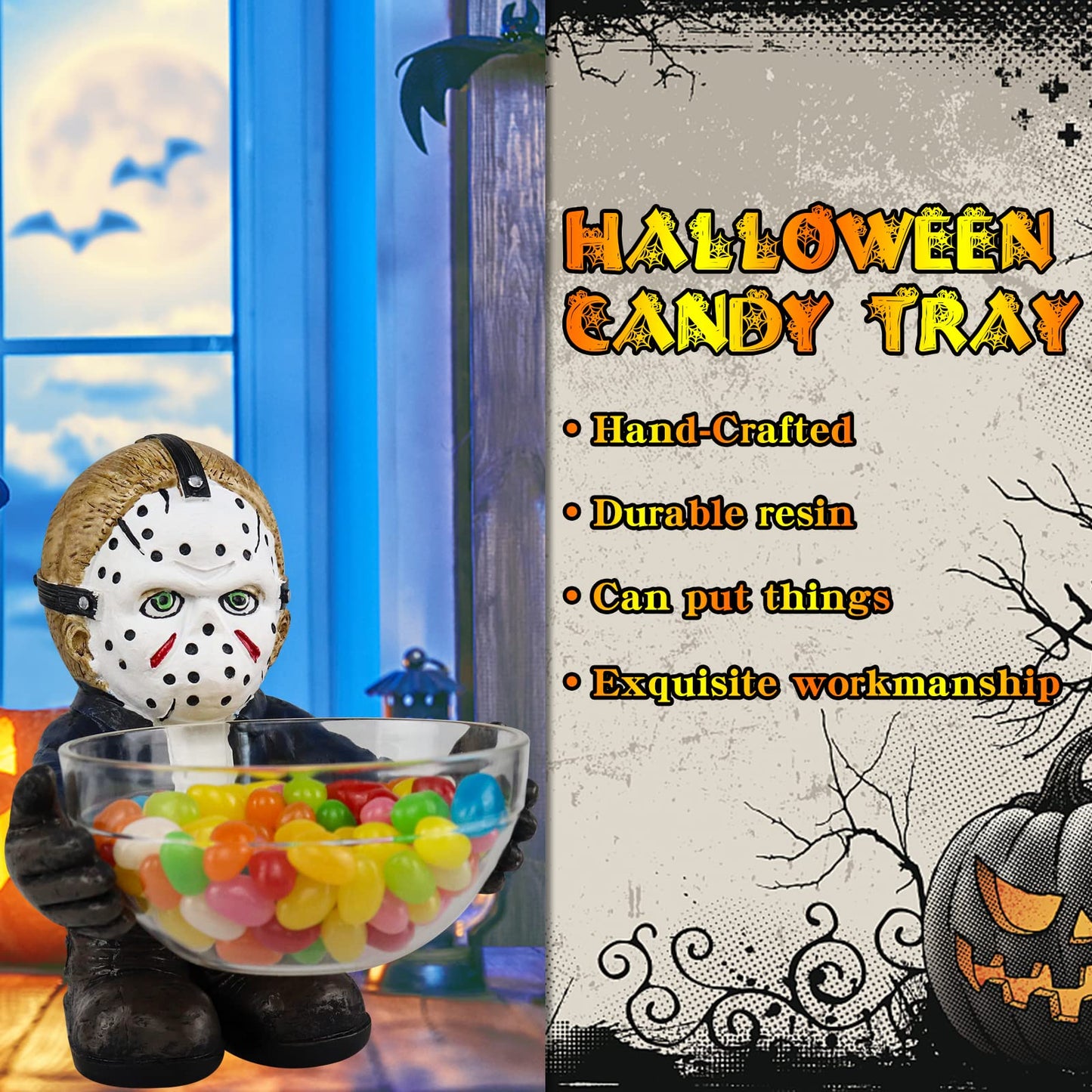 Halloween Candy Bowl Holder Horror Movie Gnomes Scary Candy Dish Stand Decorations (Resin) (B)