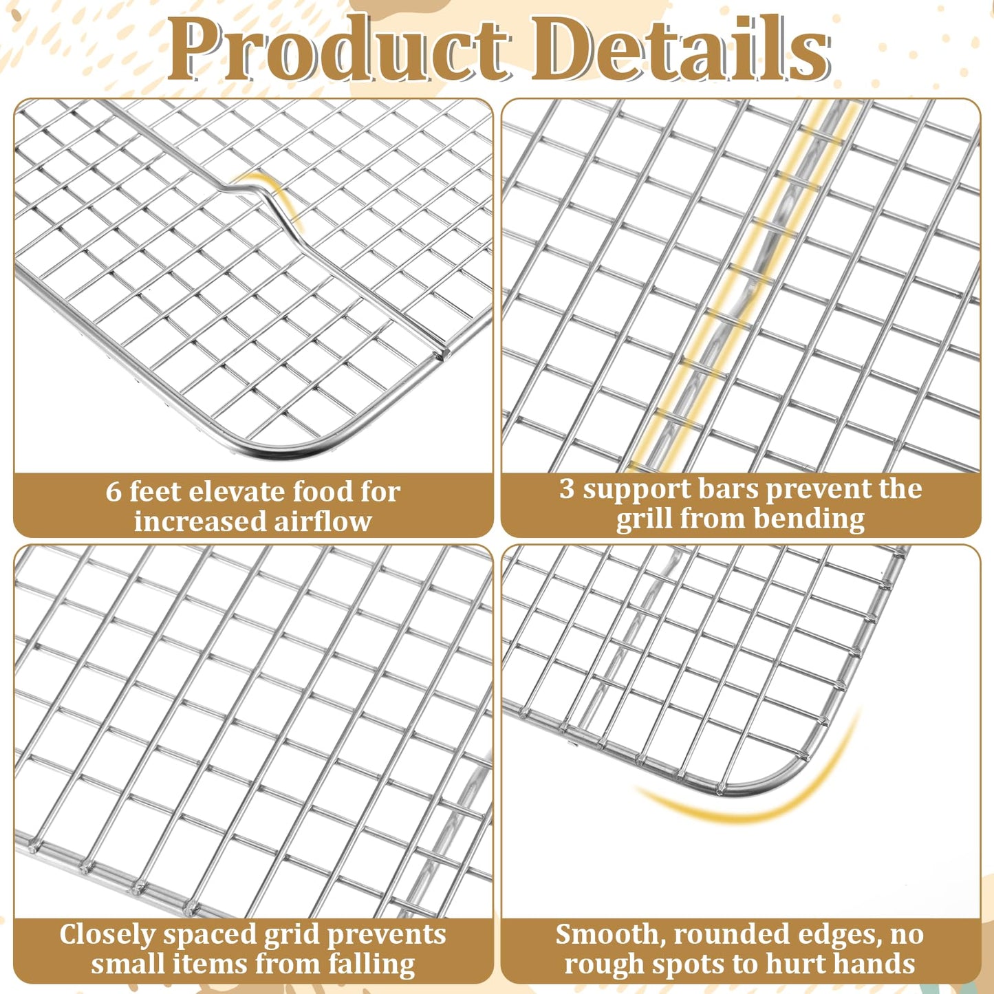 3 Pack Cooling Racks, 16.5 x 11.5 Inch Stainless Steel Cooling and Baking Rack Set 1/2 Sheet Baking Racks for Oven Cooking Roasting Grilling Heavy Duty Tight-Wire Metal Mesh Oven Rack, Dishwasher Safe