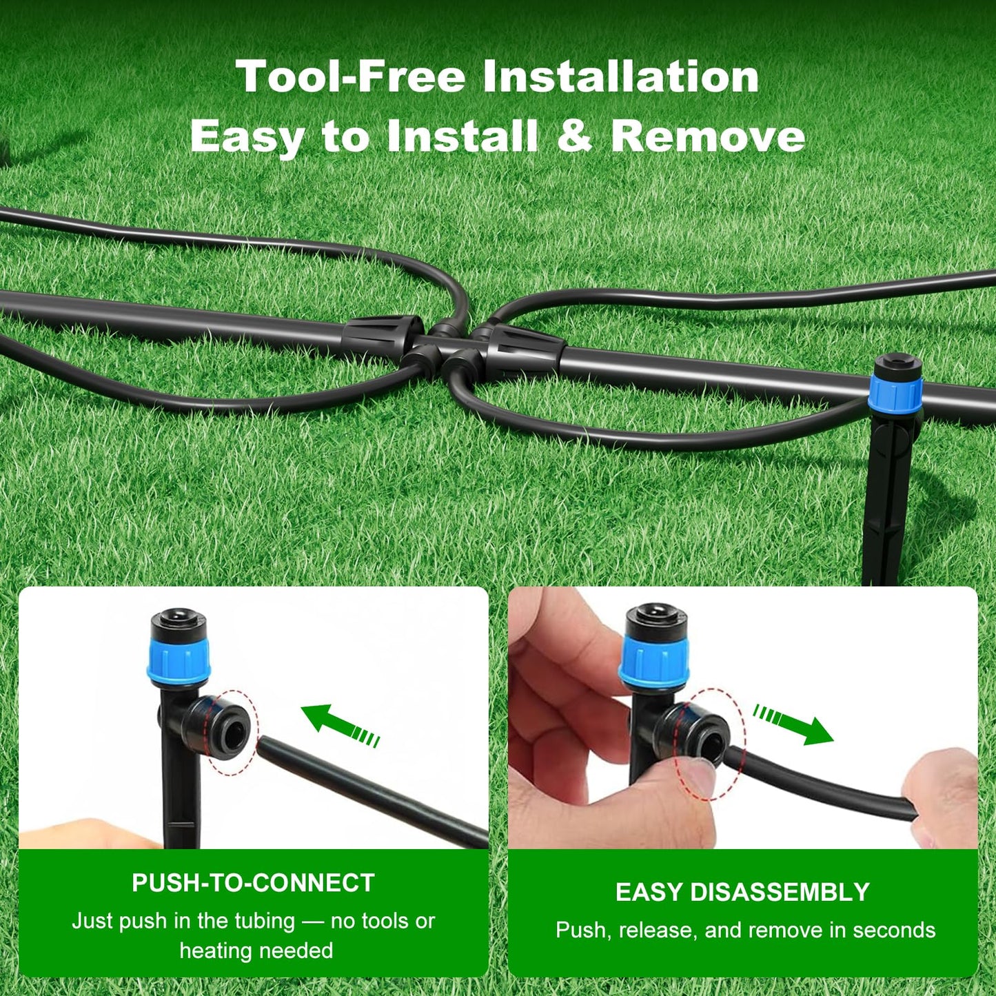 HEKIWAY 2026 Upgrade 256FT Quick-Connect Drip Irrigation System Kit with 1/4” & 1/2” Fast-Lock Tubing, Adjustable Emitters & Sprinklers for Garden & Greenhouse