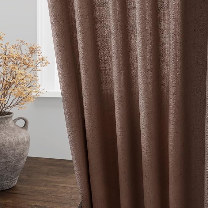 Nanspring Mocha Mousse Curtains 96 Inch Long 2 Panel Set Back Tab Rod Pocket Linen Textured Light Filtering Linen Textured Boho Aesthetic Room Decor for Bedroom and Living Room 8Ft 52x96 Inch