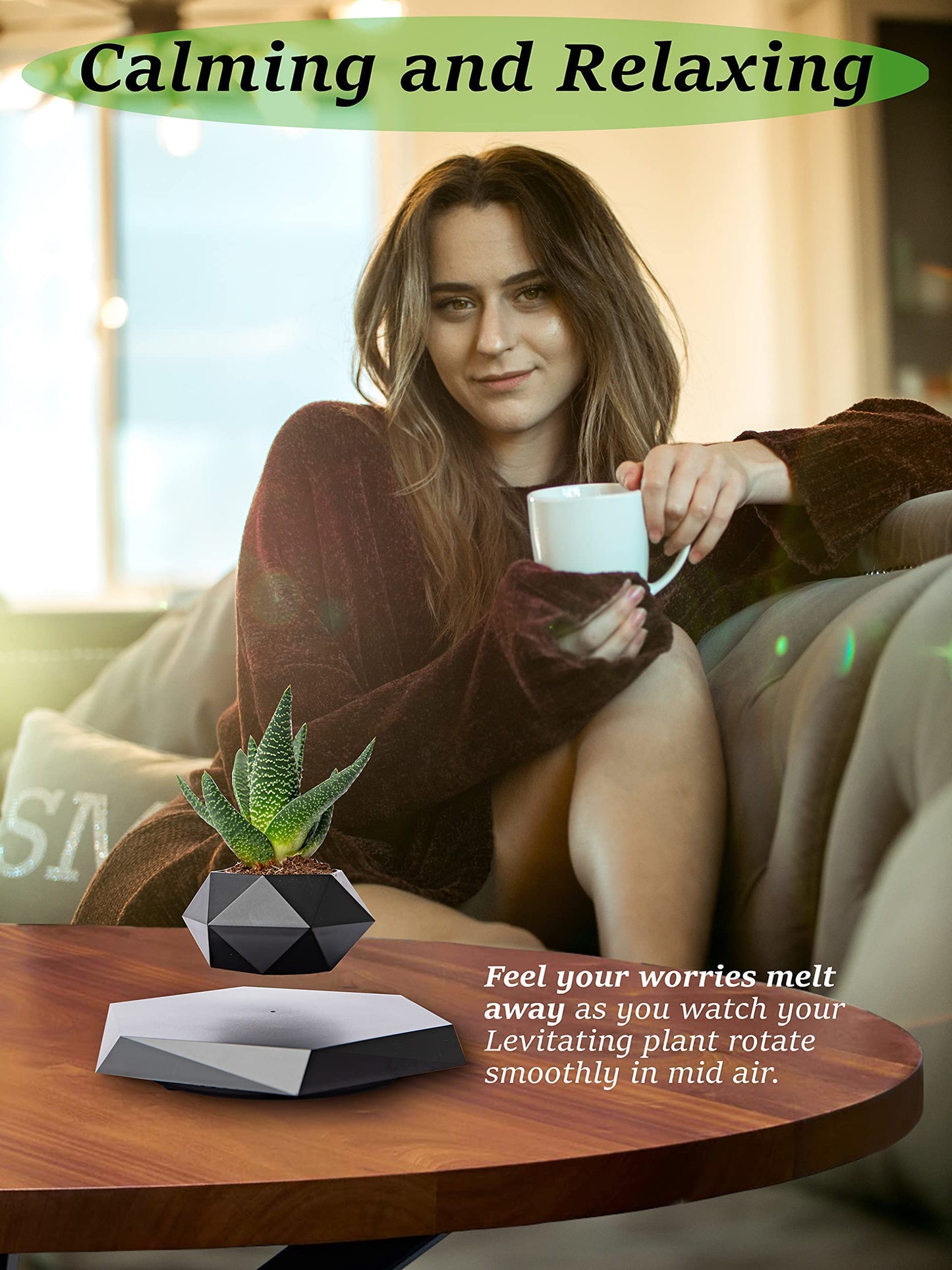 BandDlevs Floating Pots for Plants - Levitating Pot - Levitating Planter for Bonsai, Succulents, Air Plants - Floating Magnetic Display for Home Office Desks - Magnetic Levitation Plant Holder (Black)