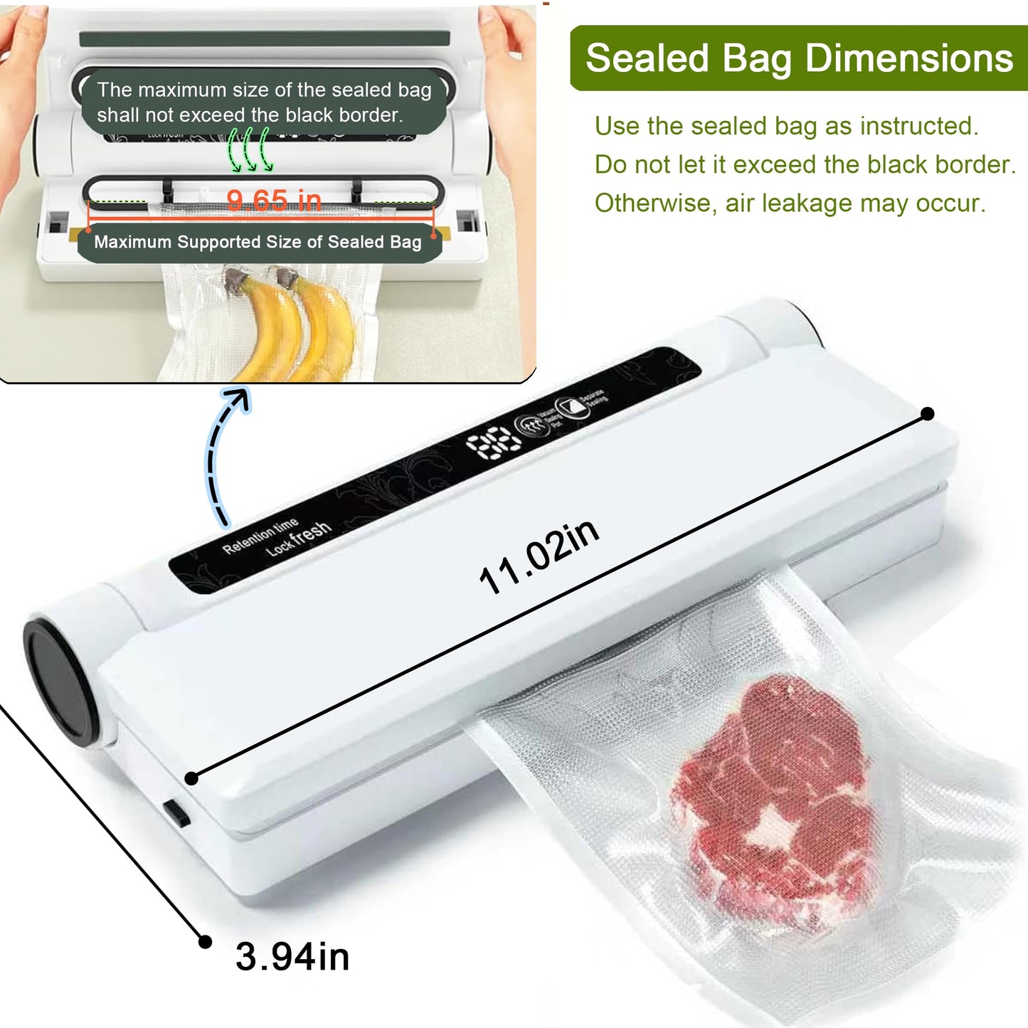 Food Saver Vacuum Sealer Machine, 75KPA Strong Suction for Dry/Wet Foods, Digital Countdown Timer, Compact Design with LED Lights, Includes 20 Vacuum Seal Bags, Ideal for Home Kitchen Use