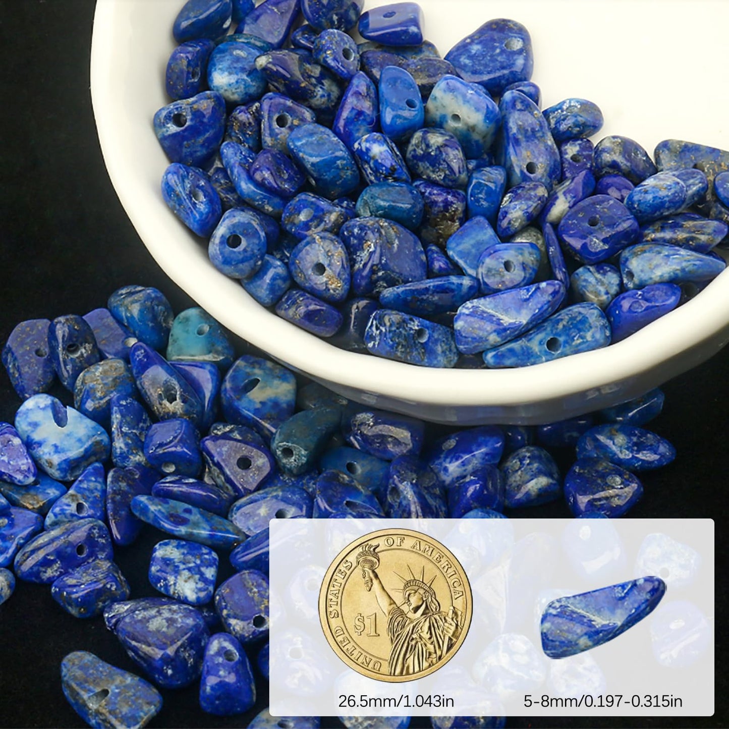 NITOPUPU 30in Lapis Lazuli Natural Chip Stone Beads 5-8mm About 230pcs, Irregular Drilled Blue Bead for Bracelets Jewelry Making Supplies for Adults, DIY Crafts.