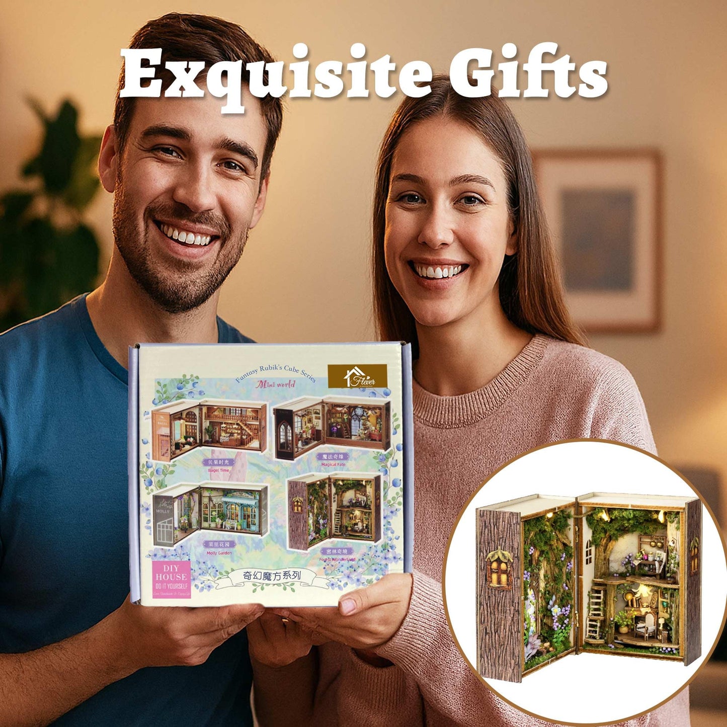 Flever Dollhouse Miniature DIY House Kit Creative Room with Furniture for Romantic Valentine's Gift (Forest Wonderland)