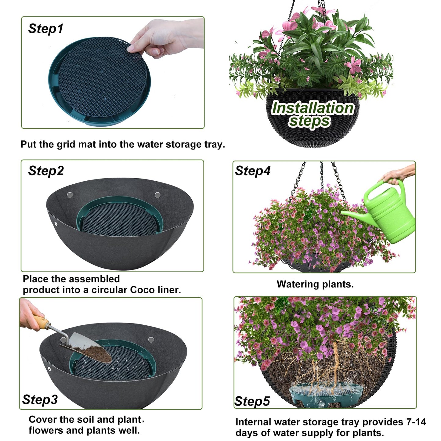 10 Set Invisble Hanging Basket Insert 5.1”Hang Basket Drip Pan Invisble Self Watering Planter Insert Plant Saucers Tray Plastic Water Catcher Tray Plant Auto Watering Devices For Hanging Basket