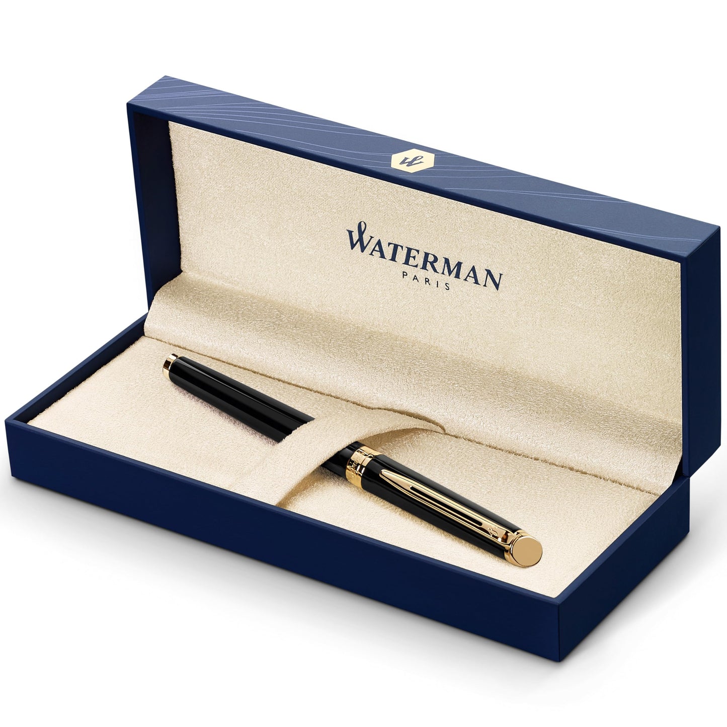 Waterman Hémisphère Rollerball Pen | Gloss Black with 23k Gold Trim | Fine Point | Black Ink | Gift Box