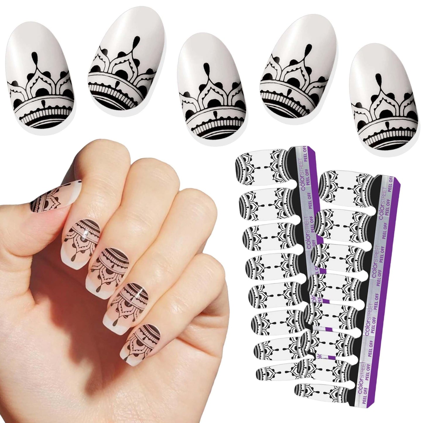Color Street Henna Harmony Nail Strips - Clear Overlay with Elegant Henna-Inspired Detailing, Clear Finish, 16 Double-Ended Real Nail Polish Strips