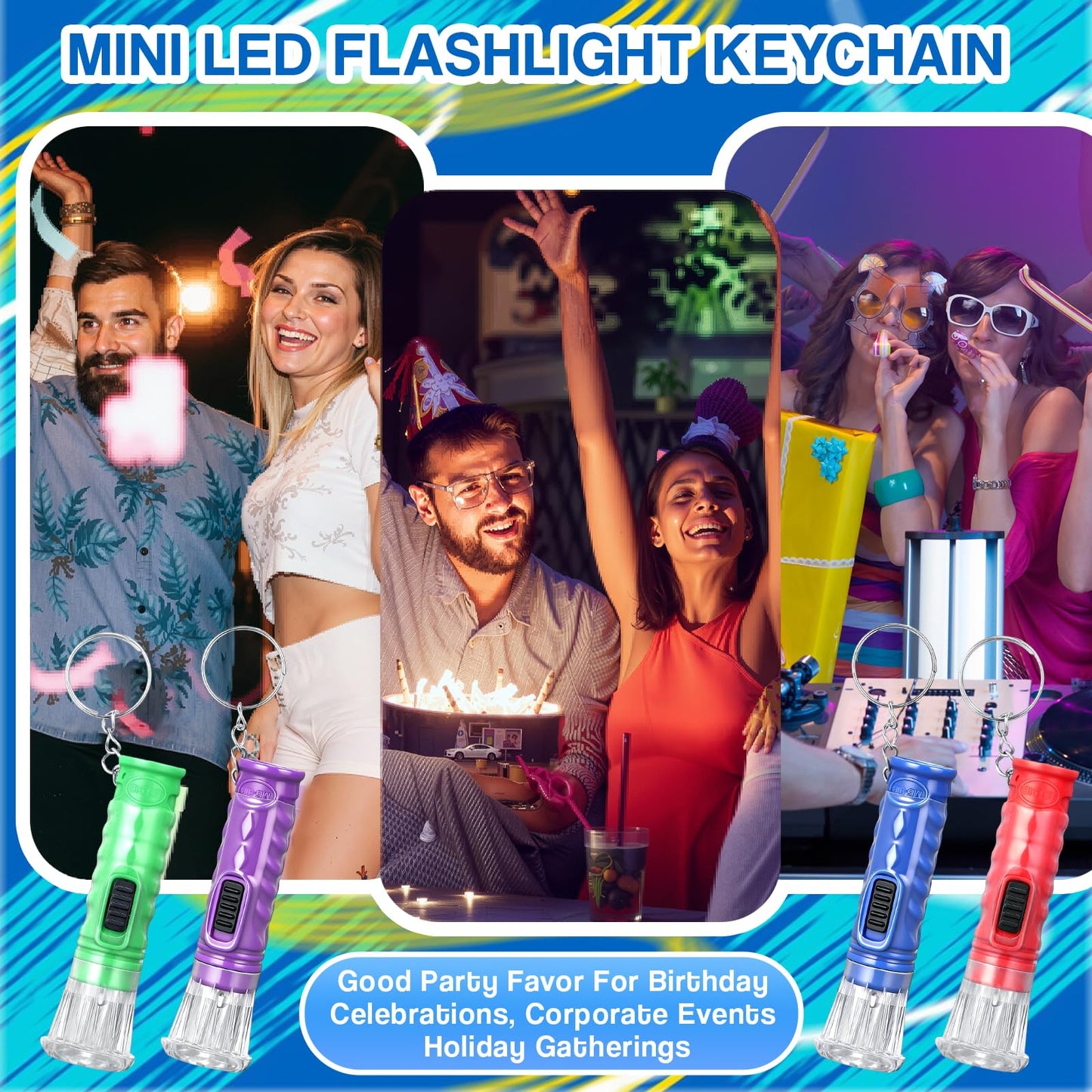 Jexine 50 Pcs Mini Flashlight Keychains Bulk with Lanyard Portable Small Plastic LED Key Chains Flashlights for Night Reading Emergency Hurricane Camping Hiking Party Favors(Assorted,Simple)