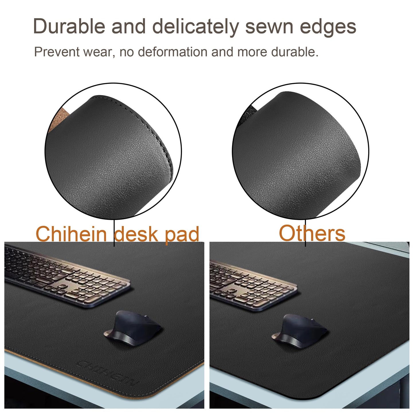 Chihein Cork & PU Leather Desk Mat 55” x 28” - Extra Large Mouse Pad, Double Sided Waterproof Desk Pad Protector for Executive Desk, Dining Table, Office Desk (Black)