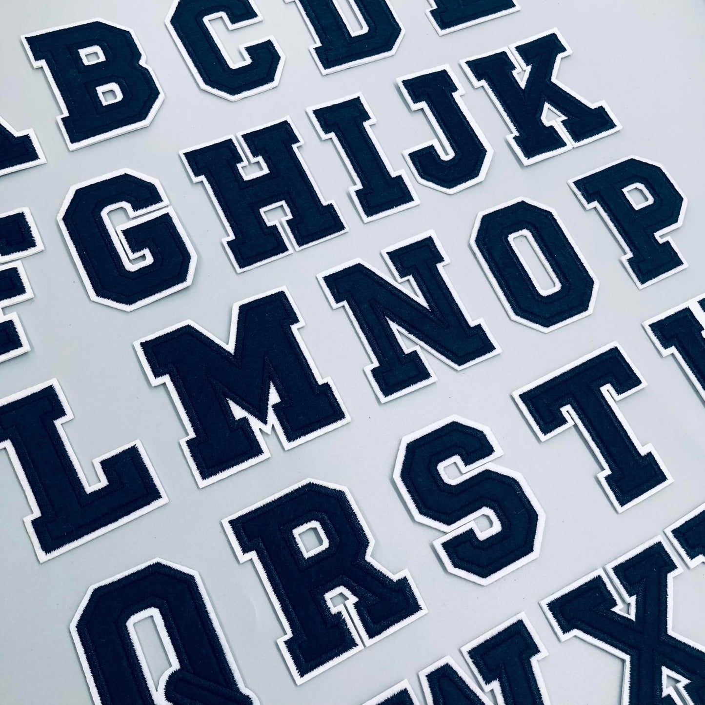 Medium Iron on Letters and Numbers for Clothing Jeysey Hat Letterman Jackets Clothes Embroidered Varsity Letter Patches Navy Blue A-Z Fabric Felt Monogram Appliques Custom Name Patches
